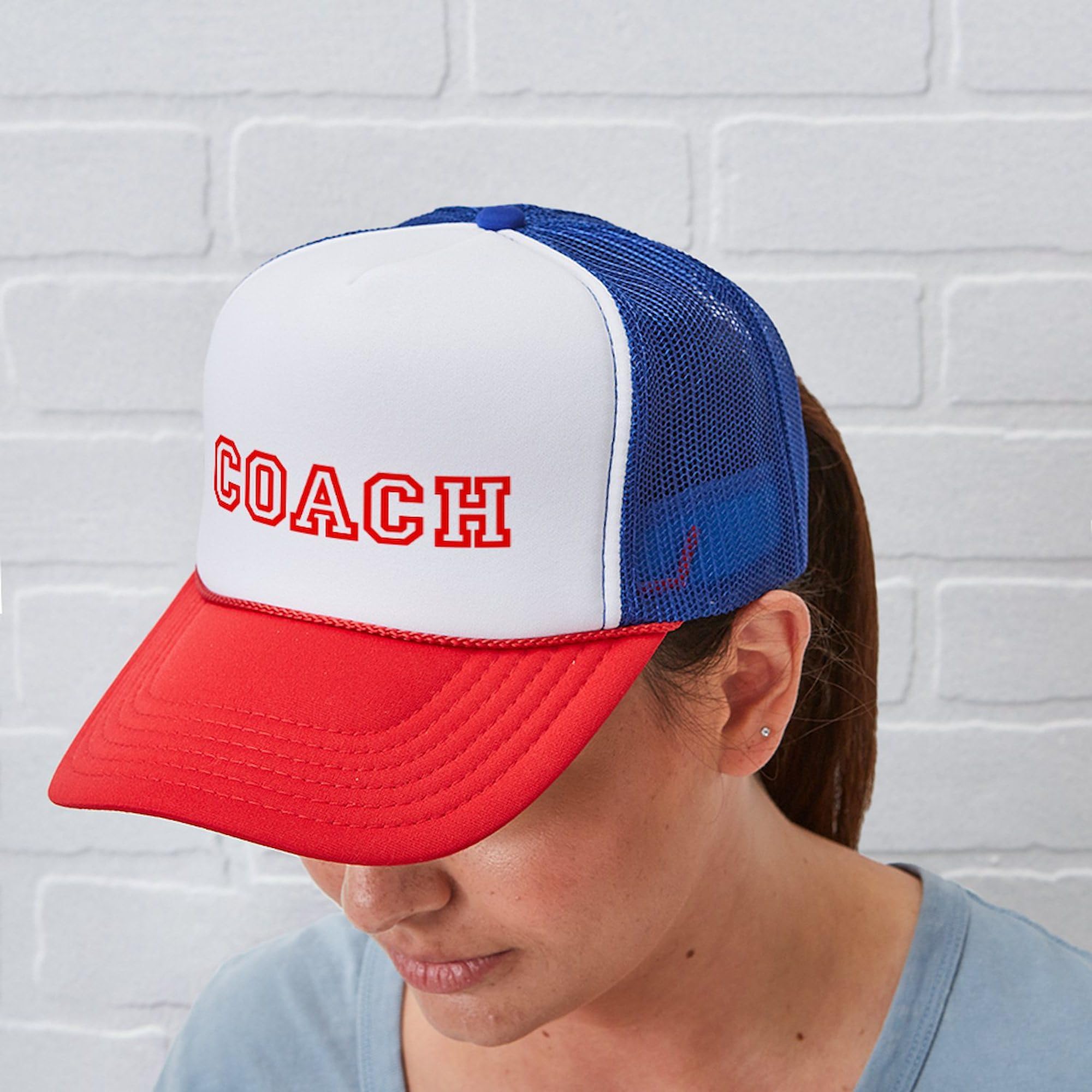Custom Coach Trucker Mesh Hat - Adjustable Snapback Cap for Baseball & Outdoor Activities | Perfect for Sports Fans & Casual Wear