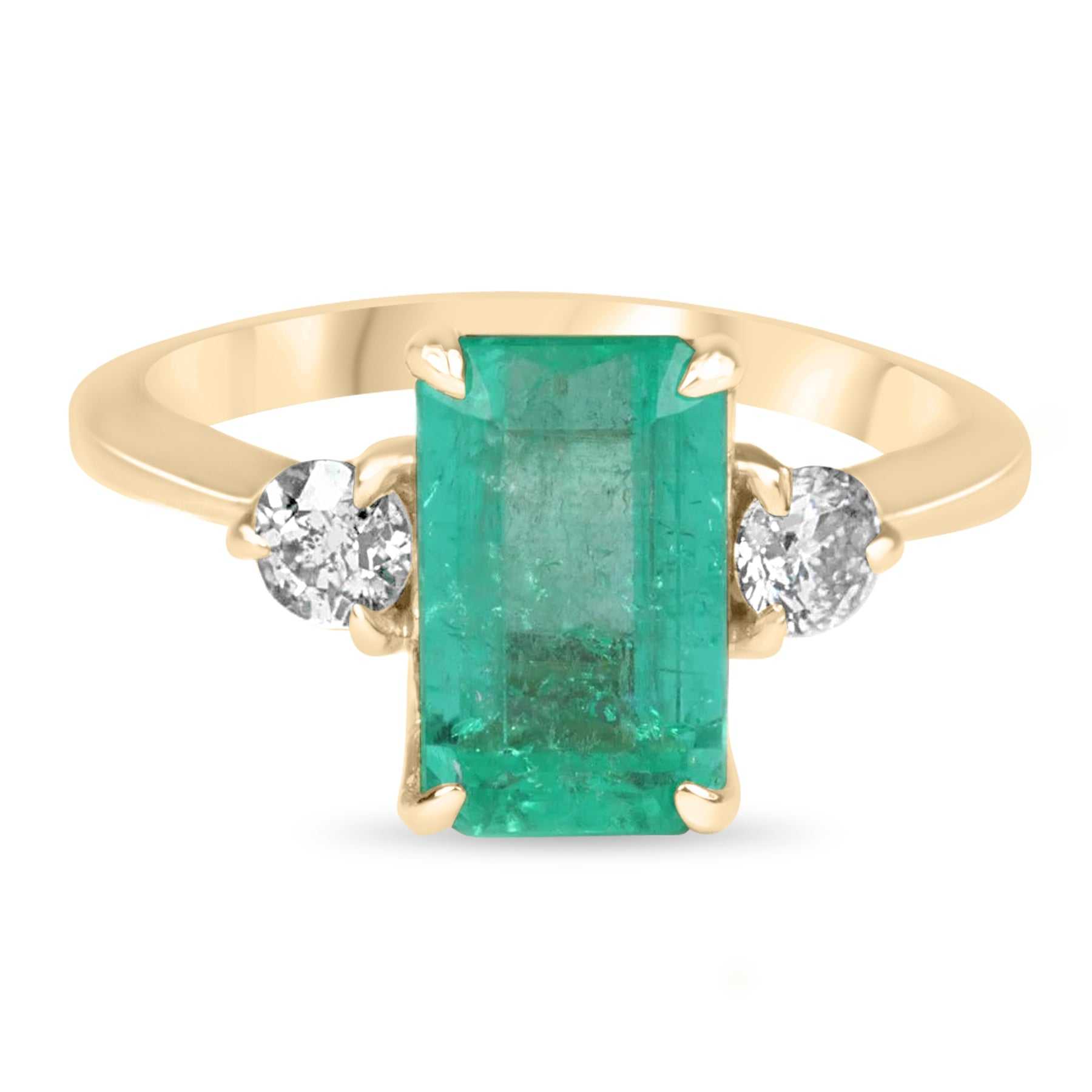 2.52tcw Three Stone Emerald Cut Emerald & Diamond Ring in 14K Gold - Perfect for Engagement, Wedding, Anniversary & Special Occasions