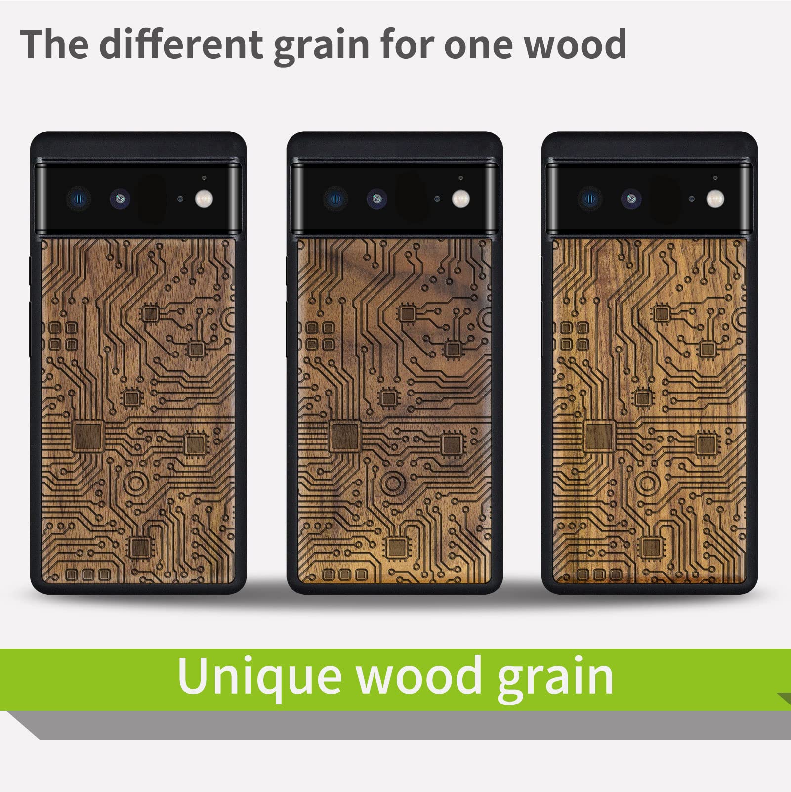 Carveit Wooden Phone Case for Google Pixel 6 (2021) - Natural Walnut Wood & Black TPU Hybrid Shockproof Protective Cover | Slim Durable Design for Everyday Use & Business Professionals