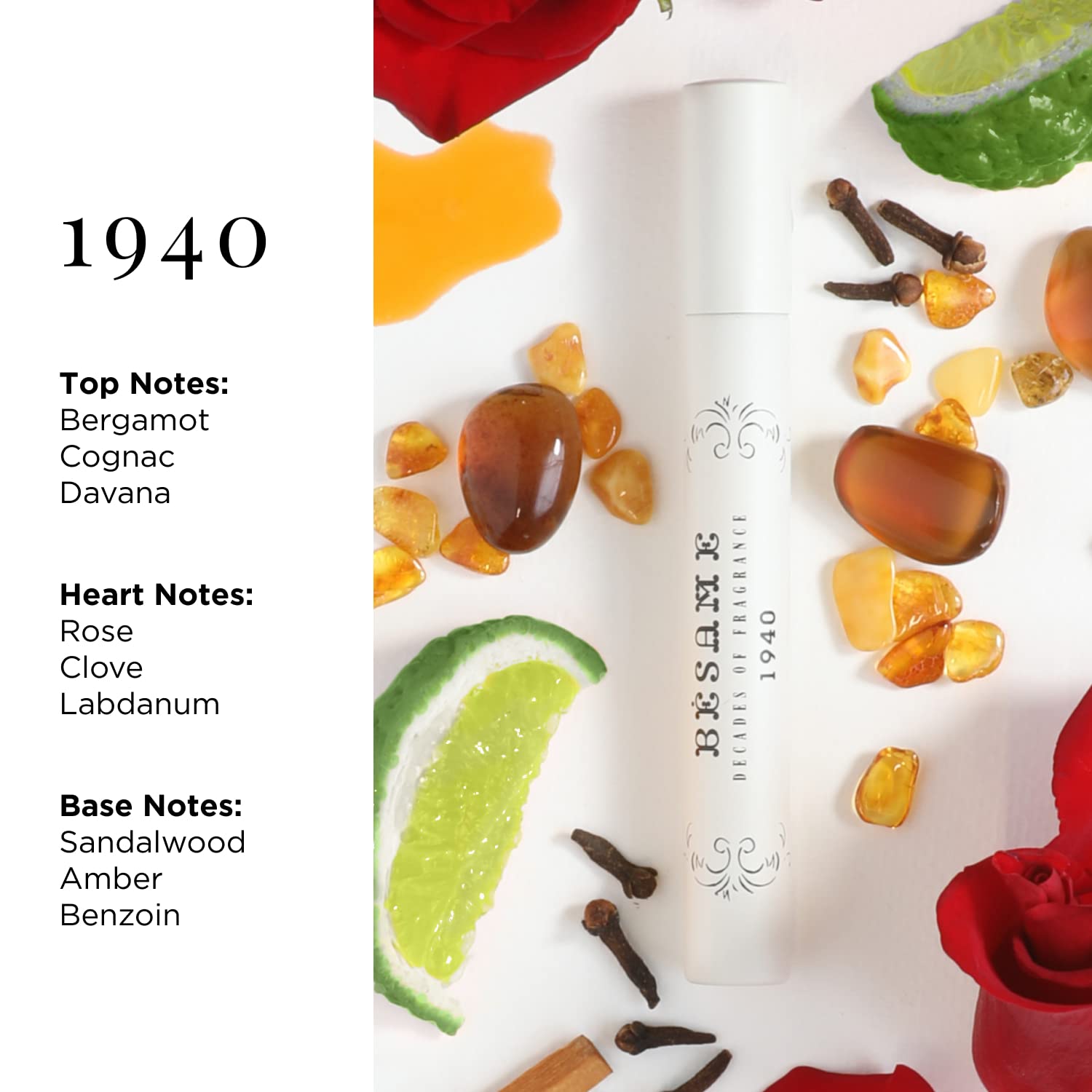 BESAME COSMETICS 1940s Vintage Inspired Women's Perfume - Eau de Parfum with Tart Green Citrus, Rose, Clove, Sandalwood & Amber Notes in Retro Bottle (9mL) | Perfect for Date Nights, Special Occasions & Vintage Lovers