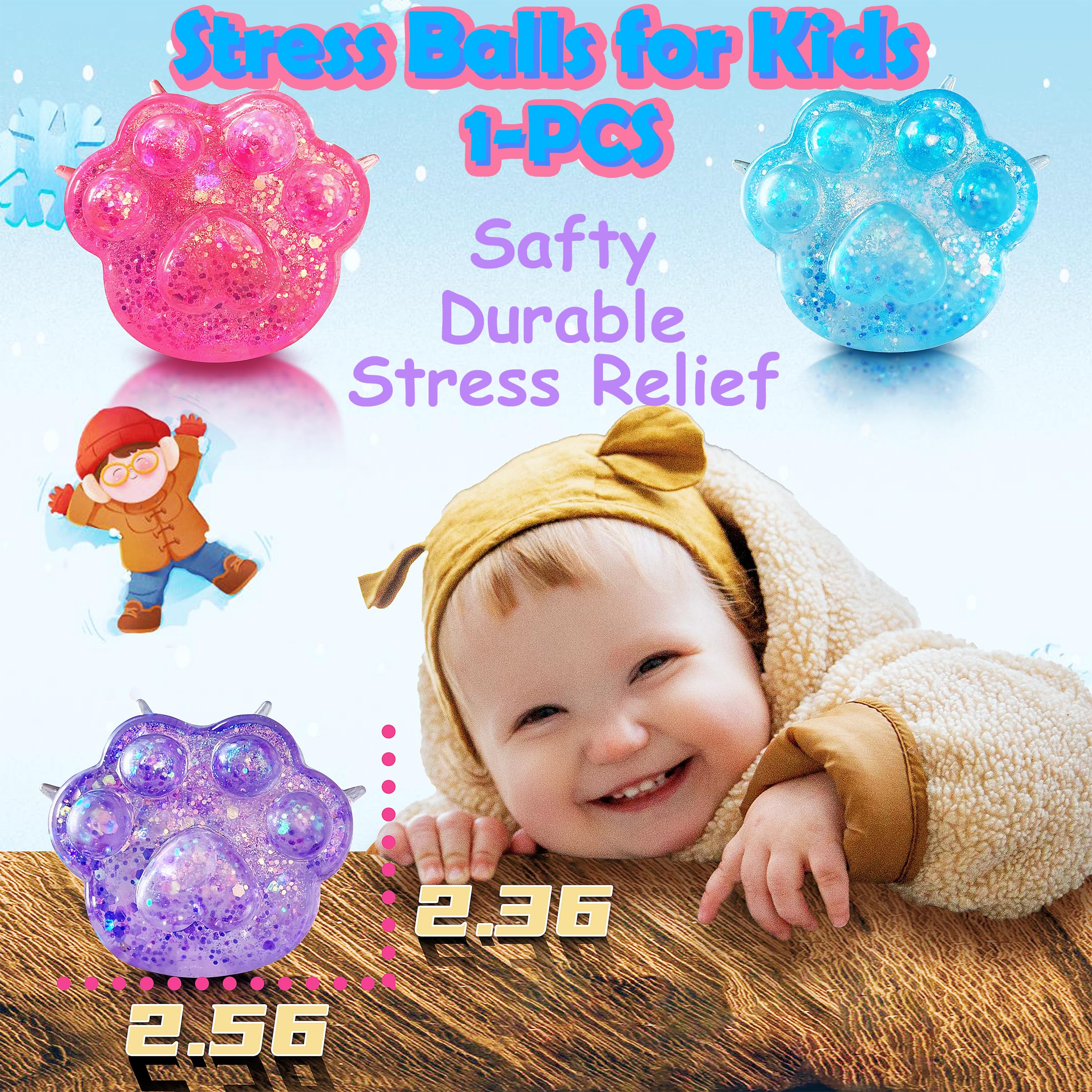 ZTATU Cat Paws Stress Relief Squishy Ball - 1PC Sensory Fidget Toy for Adults & Kids, Autism Anxiety Relief, Party Favors & Easter Basket Stuffers (Purple) - Perfect for Office Stress, Classroom Focus & Travel Relaxation