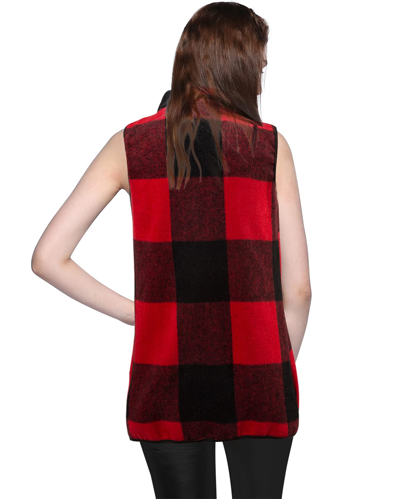 Women's Buffalo Plaid Sweater Vest in Red - Cozy Knit Cardigan for Fall & Winter Layering, Casual Outfits and Outdoor Activities