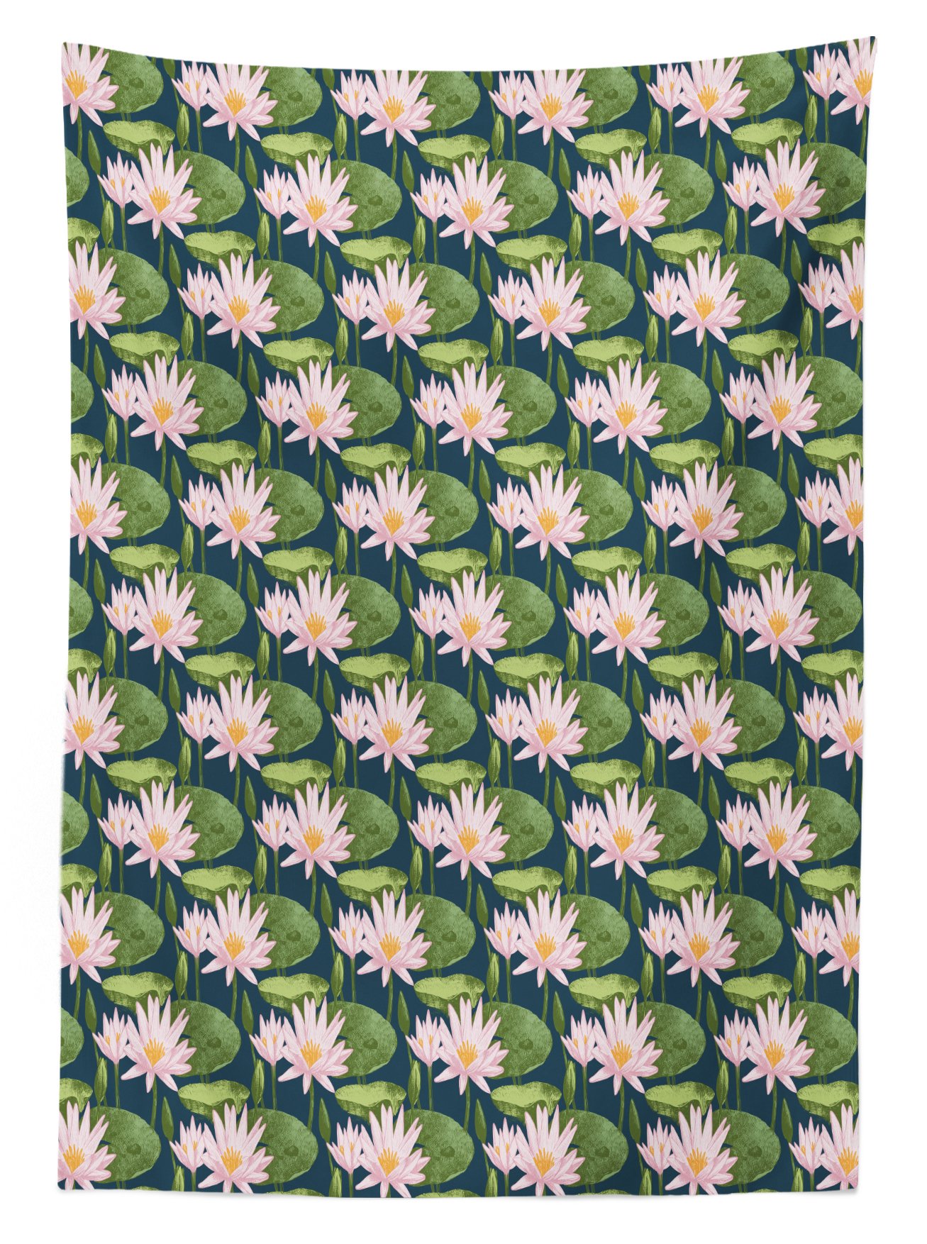 Ambesonne Lily Flower Outdoor Tablecloth - Hand Drawn Pink Blossoms Pond Design, Waterproof Washable Picnic Table Cover 58x120 Inches - Perfect for Garden Parties, Feng Shui Decor & Outdoor Dining