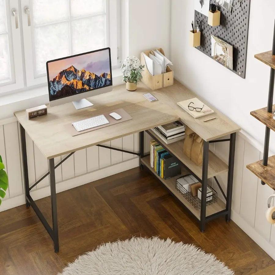 Bestier Small L-Shaped Desk with Reversible Shelves - Compact Home Office Desk for Small Spaces | Perfect for Gaming, Study & Remote Work
