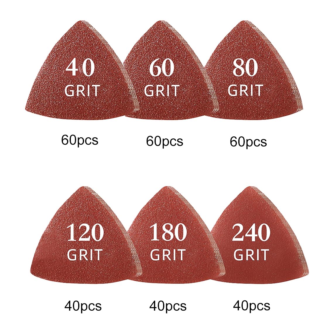 300pcs 80mm Triangular Sandpaper for 3-1/8 Inch Oscillating Multi Tool - 40/60/80/120/180/240 Grit Hook & Loop Sanding Pads - Perfect for Woodworking, Metal Polishing & DIY Home Projects