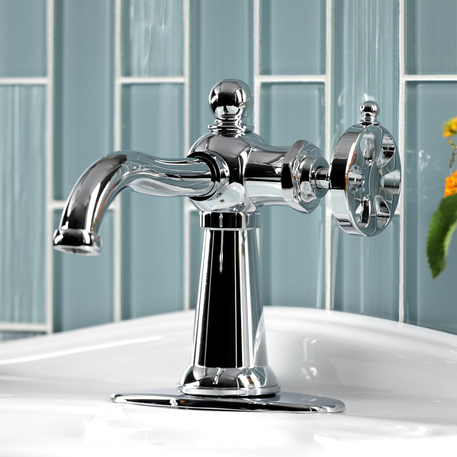 Belknap KSD3541RX Single Handle 1-Hole Bathroom Sink Faucet with Deck Plate & Push Pop-Up Drain - Polished Chrome - Perfect for Modern Bathrooms & Powder Rooms