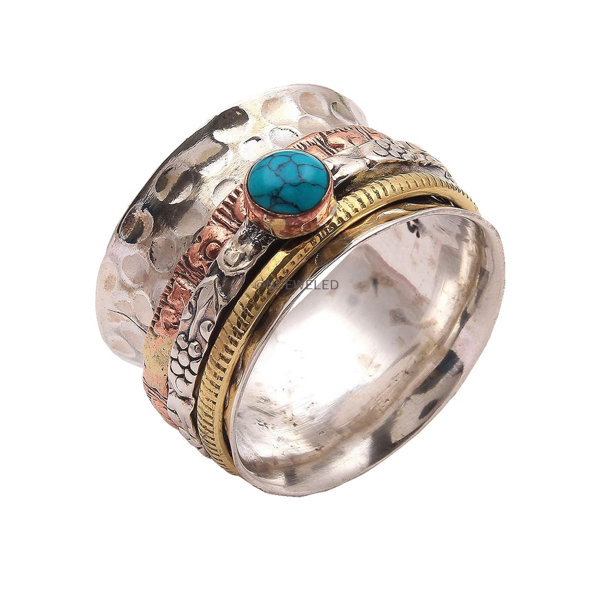 925 Sterling Silver Spinner Ring for Women - Anxiety Relief & Meditation, Elegant Brass & Copper Spinner Ring, Beautiful Designer Jewelry Gift for Christmas, Birthday, Anniversary (Perfect for Stress Relief & Mindfulness Practice)