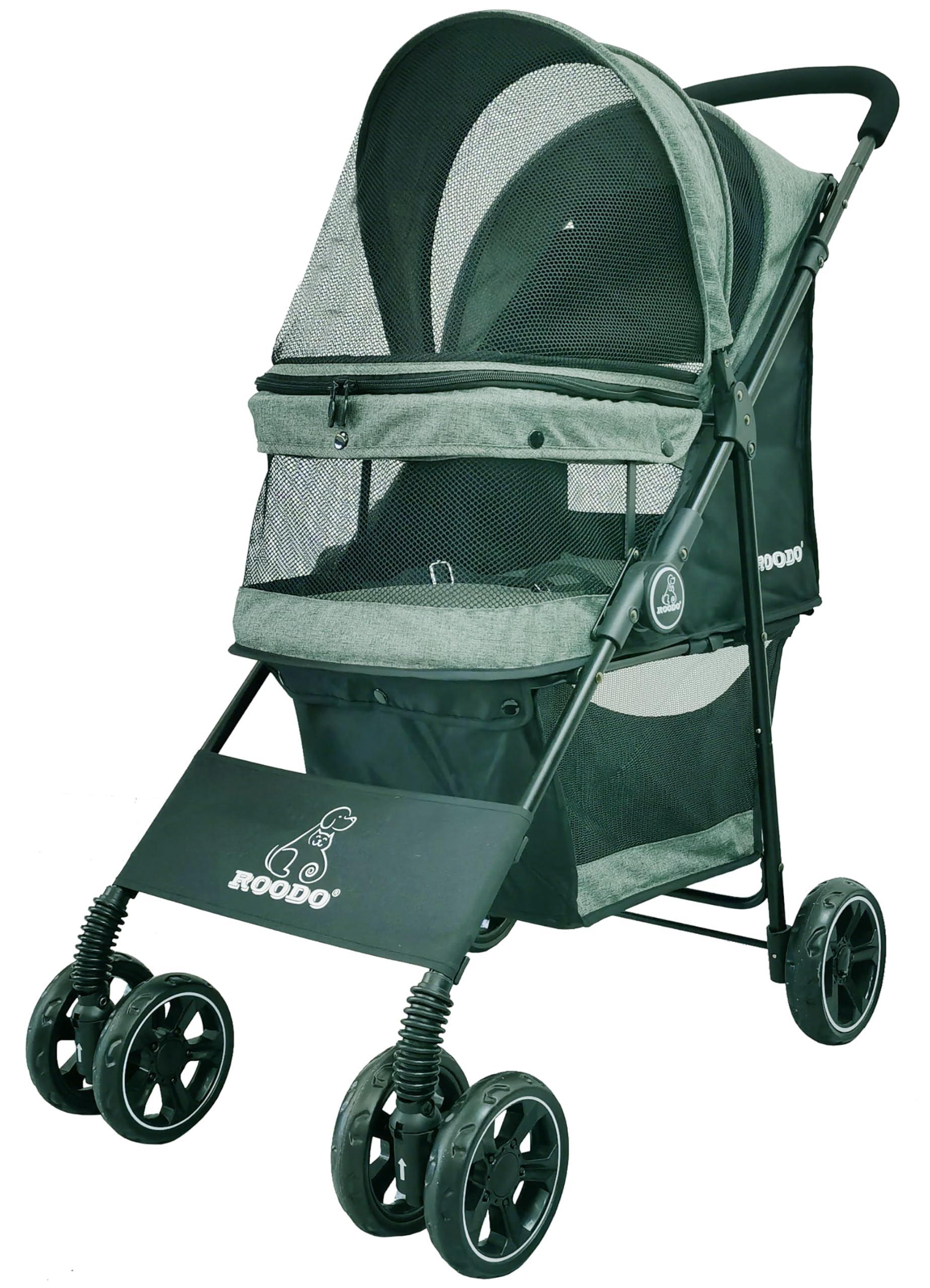 ROODO 4-Wheel All-Terrain Pet Stroller - Lightweight, Foldable & Portable for Dogs & Cats up to 30lbs - Perfect for Jogging, Travel & Outdoor Adventures (Cationic Ash) - Ideal for Medium/Small Dogs, Cats, Puppies & Bunnies