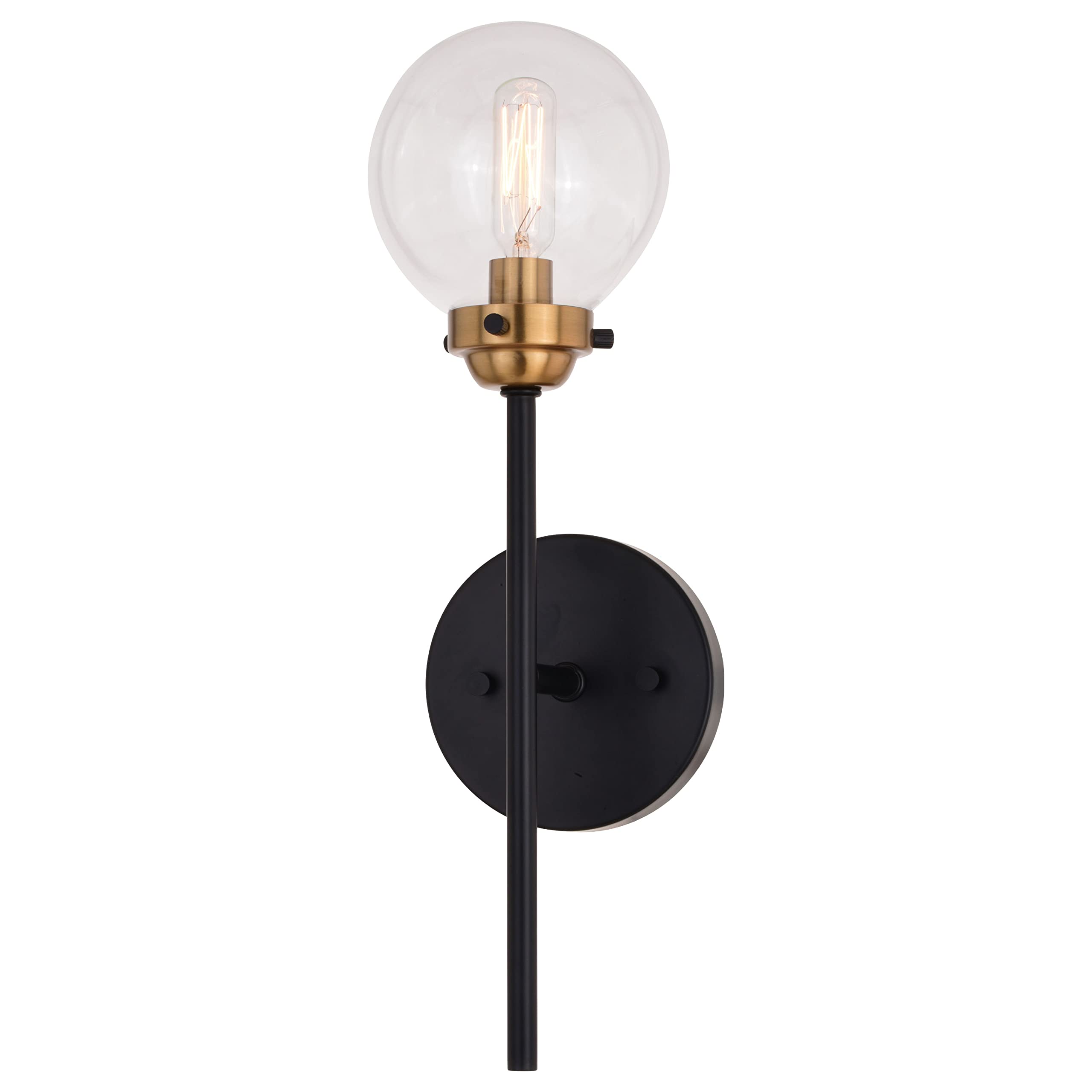 VAXCEL Orbit 1 Light Wall Sconce in Brass & Oil Rubbed Bronze with Clear Glass Globe - Mid Century Modern Industrial Lighting for Bedroom, Living Room, Hallway & Entryway