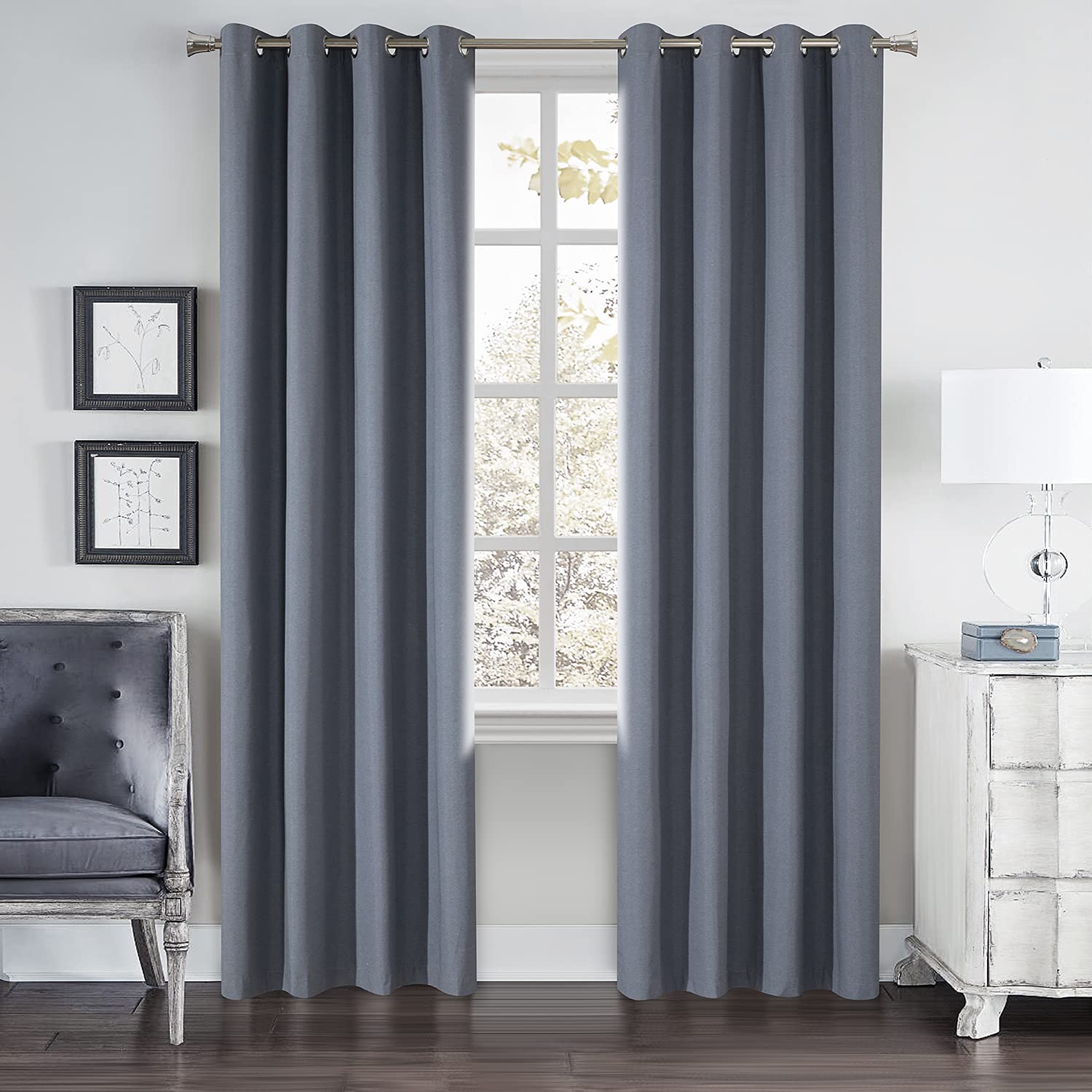 Premium Blackout Curtains Set of 2 - 100% Light Blocking Linen Drapes 100