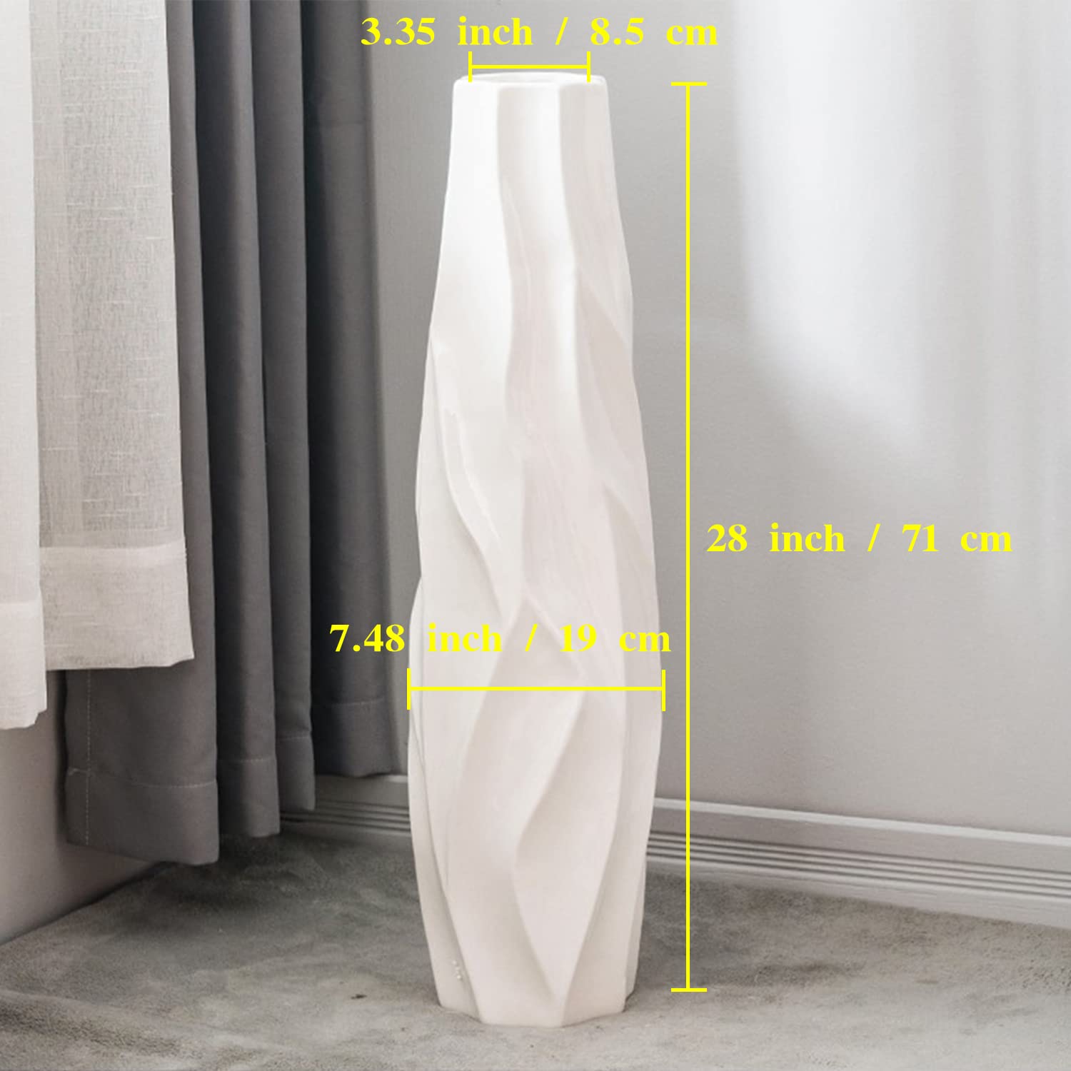 28 Inch Large White Ceramic Floor Vase - Modern Farmhouse Decor for Living Room, Office & Home | Origami Design Porcelain Flower Vase for Fall Arrangements | Perfect Gift Idea for Housewarming & Weddings