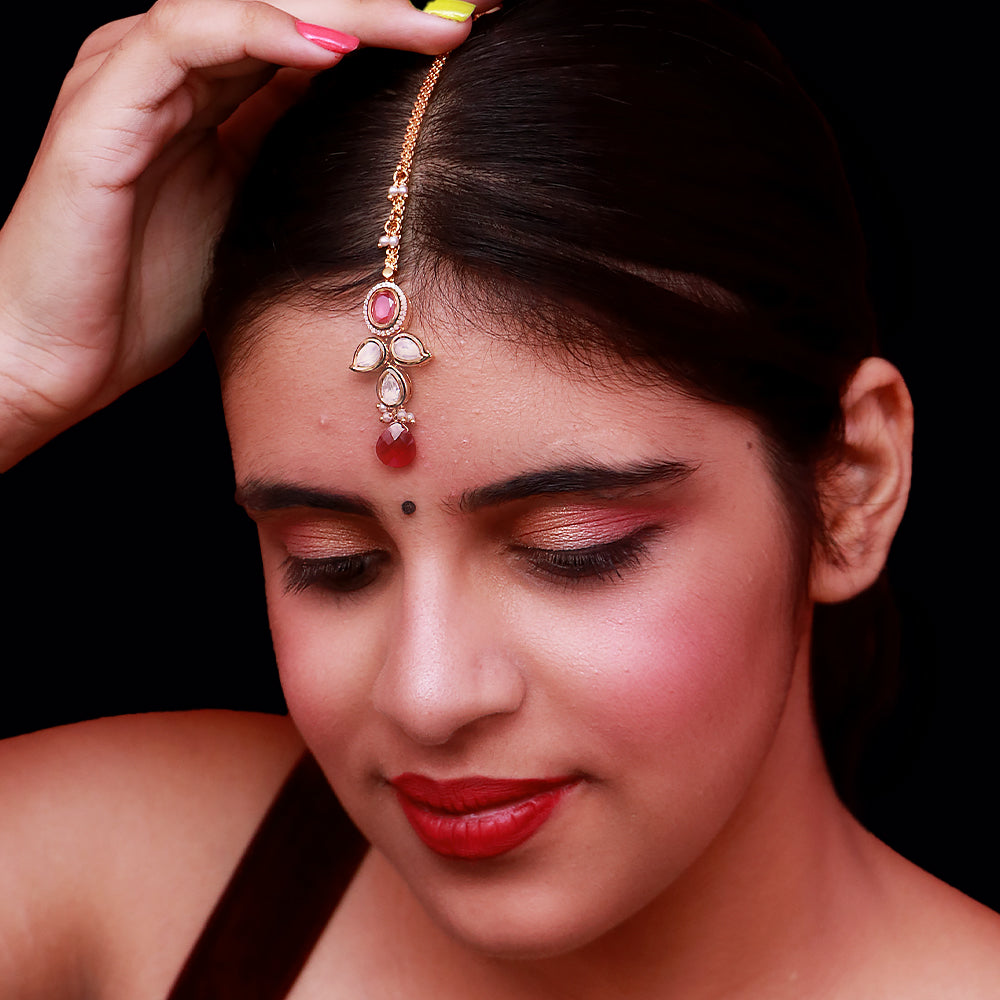 Exquisite Gold Plated Royal Kundan Maang Tikka Headpiece (D60) – Traditional Indian Bridal Jewelry for Weddings & Festive Occasions