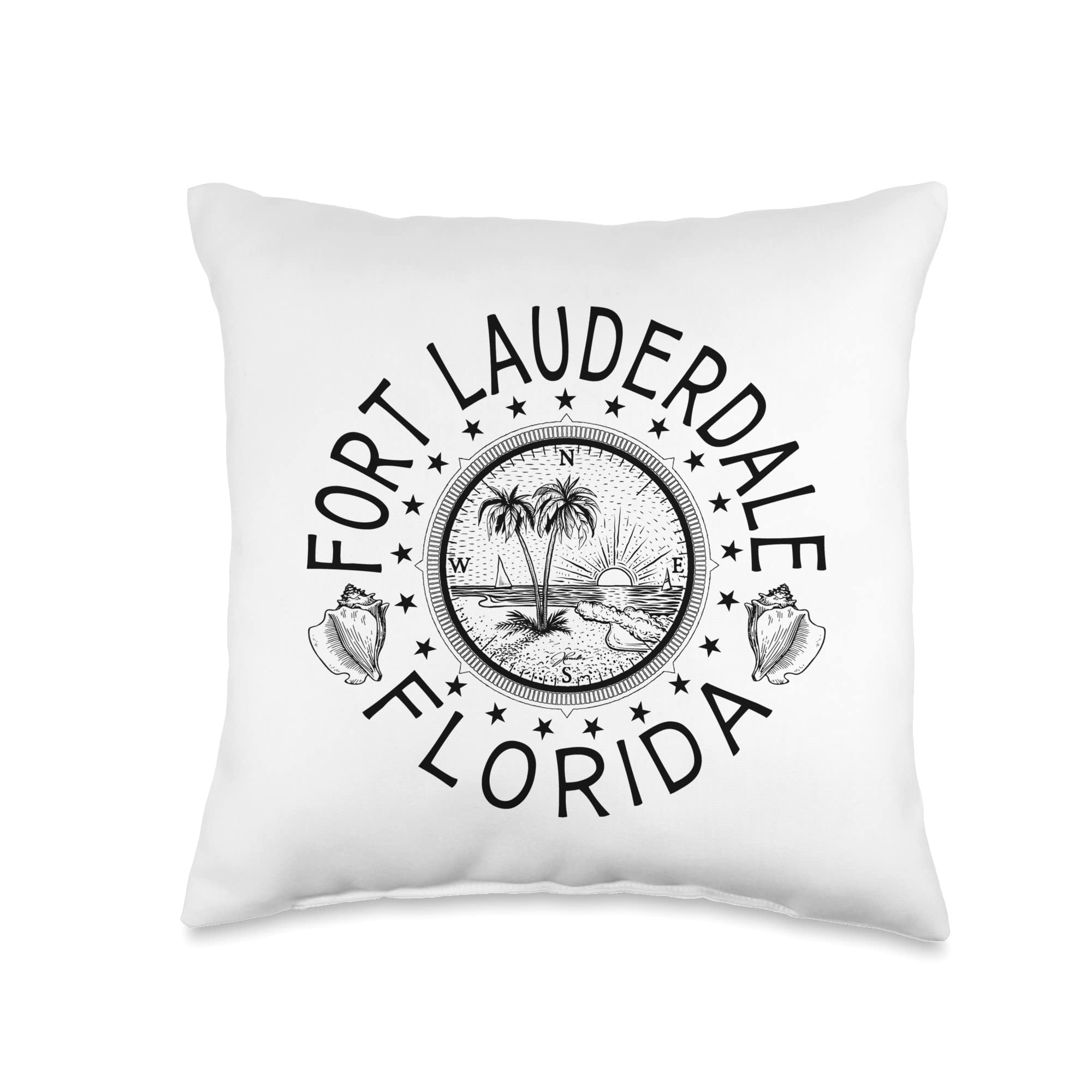 Florida Compass Rose Beach Throw Pillow - Coastal Decor for Living Room, Bedroom & Porch