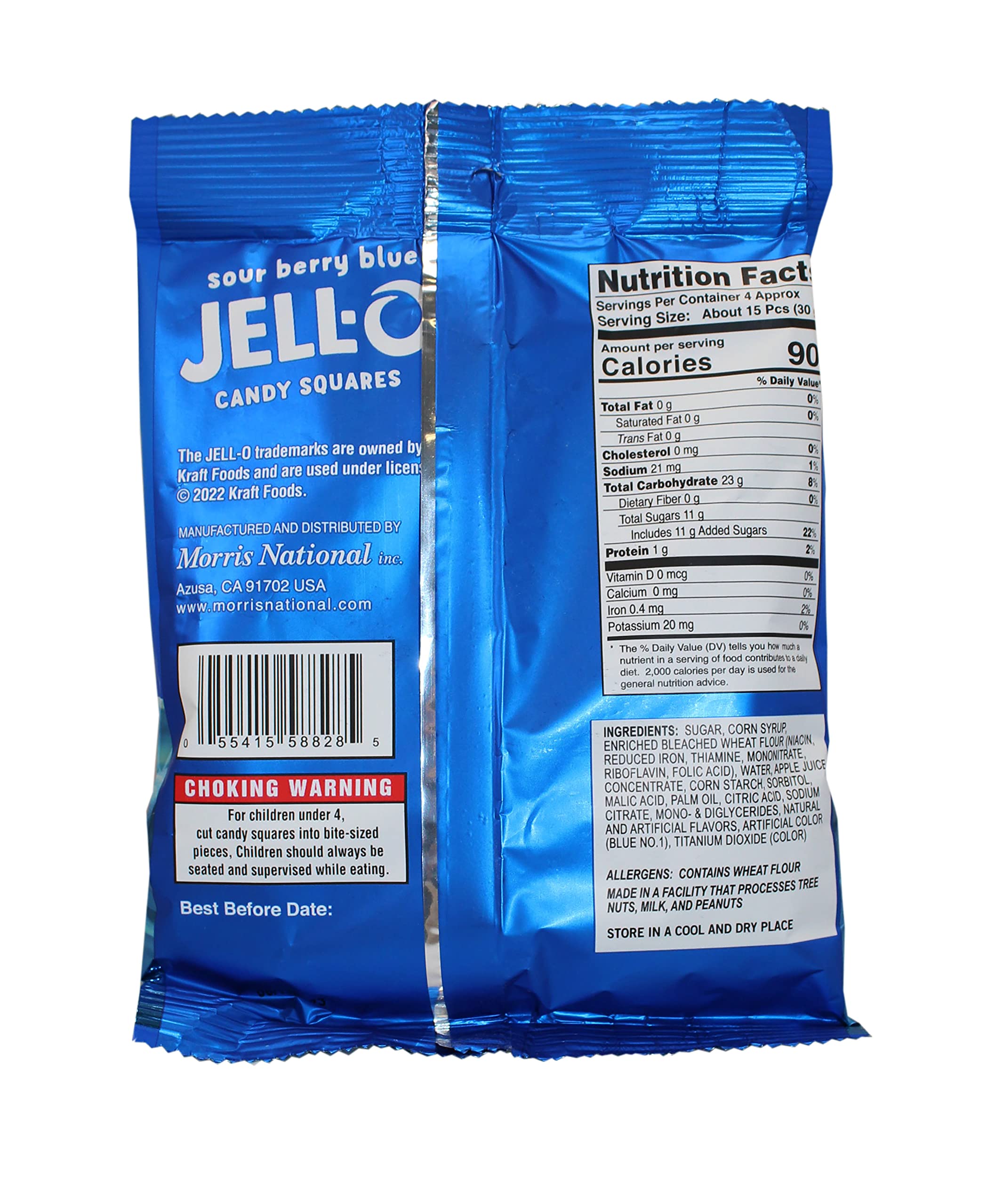 JELL-O™ Sour Candy Squares - Sour Berry Blue Flavor | Chewy Sweet and Tart Candy | 12-Pack of 4.5 oz Single Serve Bags | Perfect for Lunchboxes, Movie Nights & Party Favors