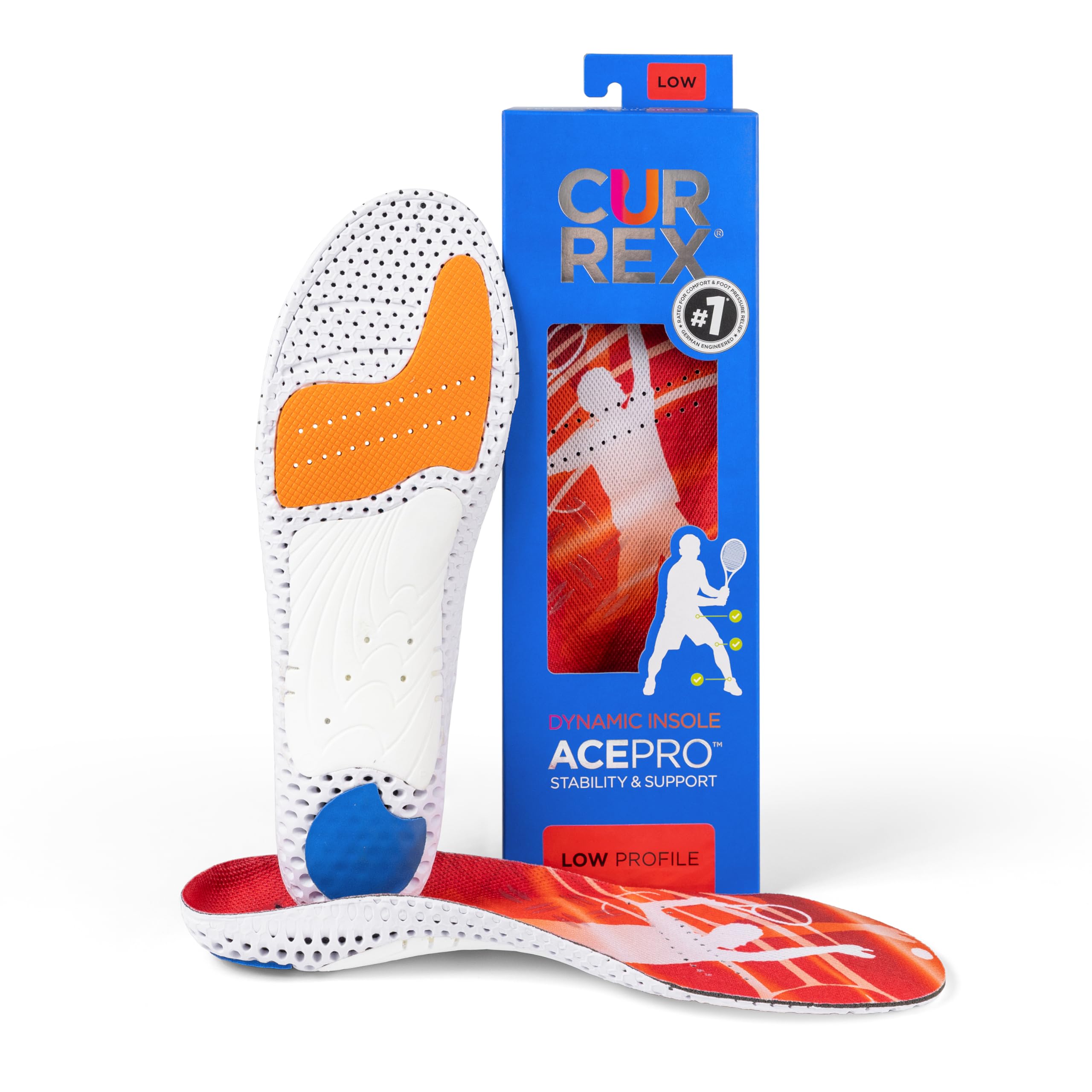CURREX AcePro Arch Support Insoles for Tennis, Basketball, Volleyball & Padel - Performance Enhancing Orthotic Inserts for Court Sports - Low Arch Support for Men & Women (2XL) - Ideal for Running, Jumping & Quick Direction Changes