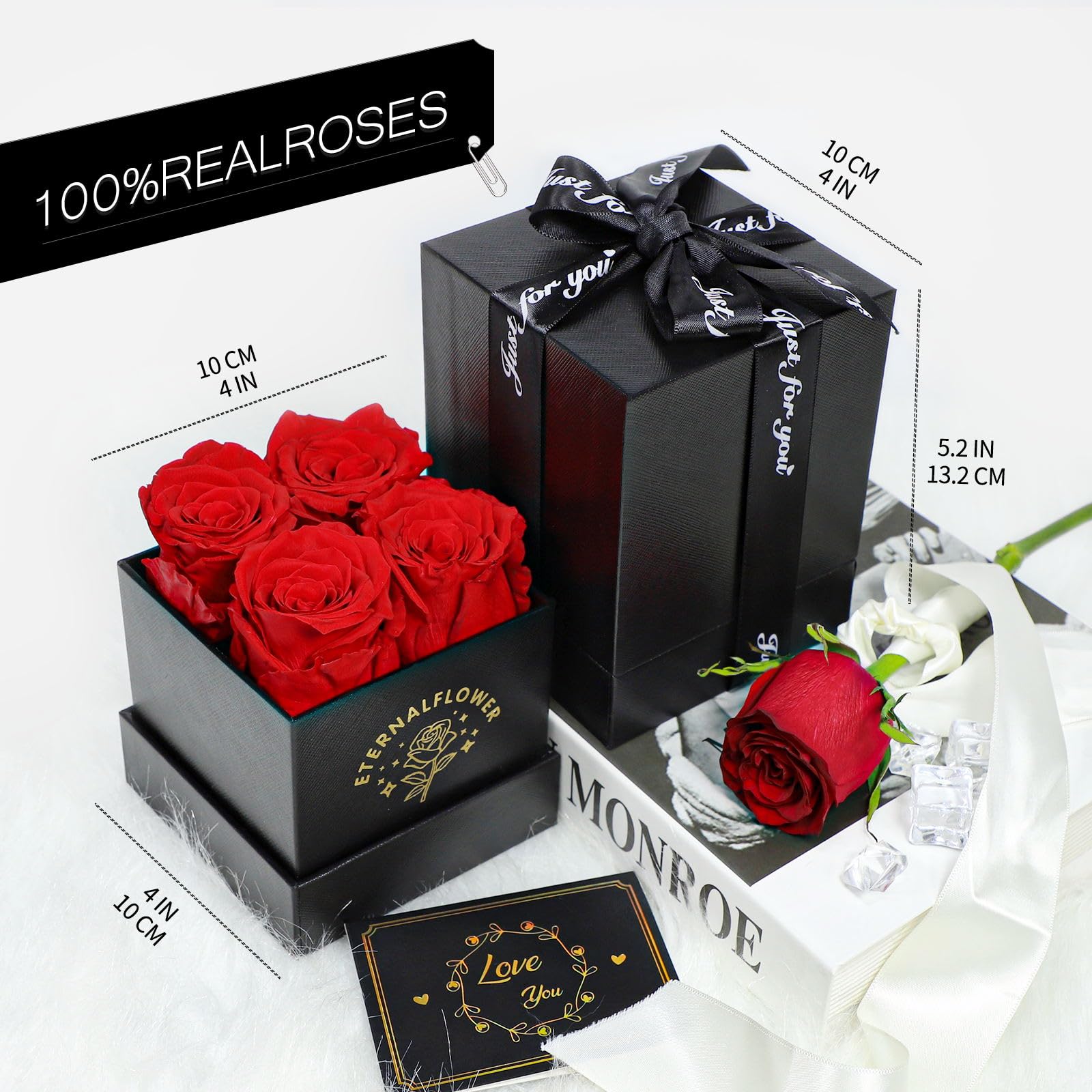 Forever Roses in a Box - Preserved Real Red Roses Gift for Women, Mom, Wife, Girlfriend, Grandma | Eternal Rose Gift for Valentine's Day, Mother's Day, Birthday | Long-Lasting Floral Decor for Home, Office & Special Occasions