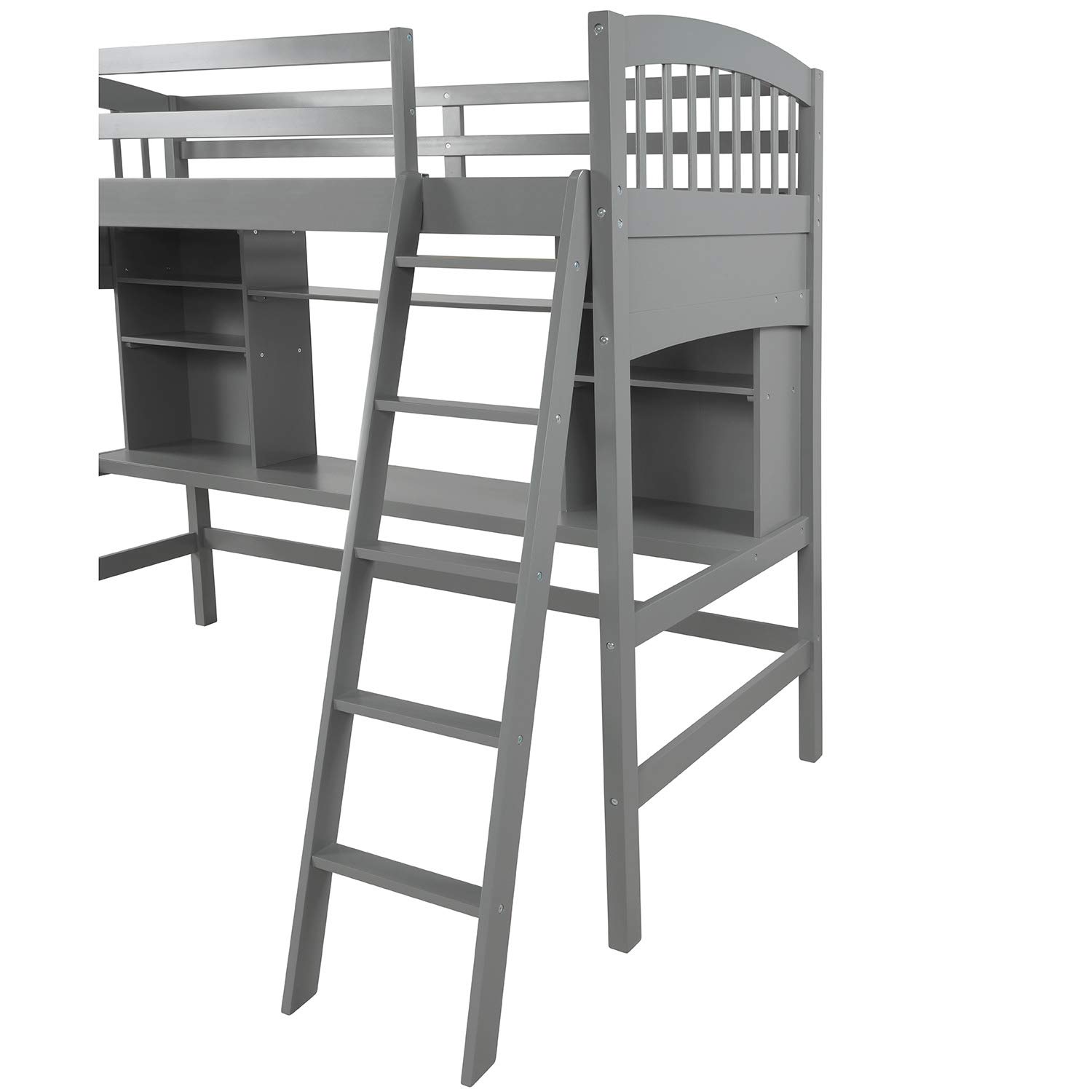Merax Twin Size Loft Bed with Desk and Shelves - Solid Wood Loft Bed Frame in Gray | Space-Saving Study & Sleep Solution for Small Bedrooms, Dorms & Kids Rooms