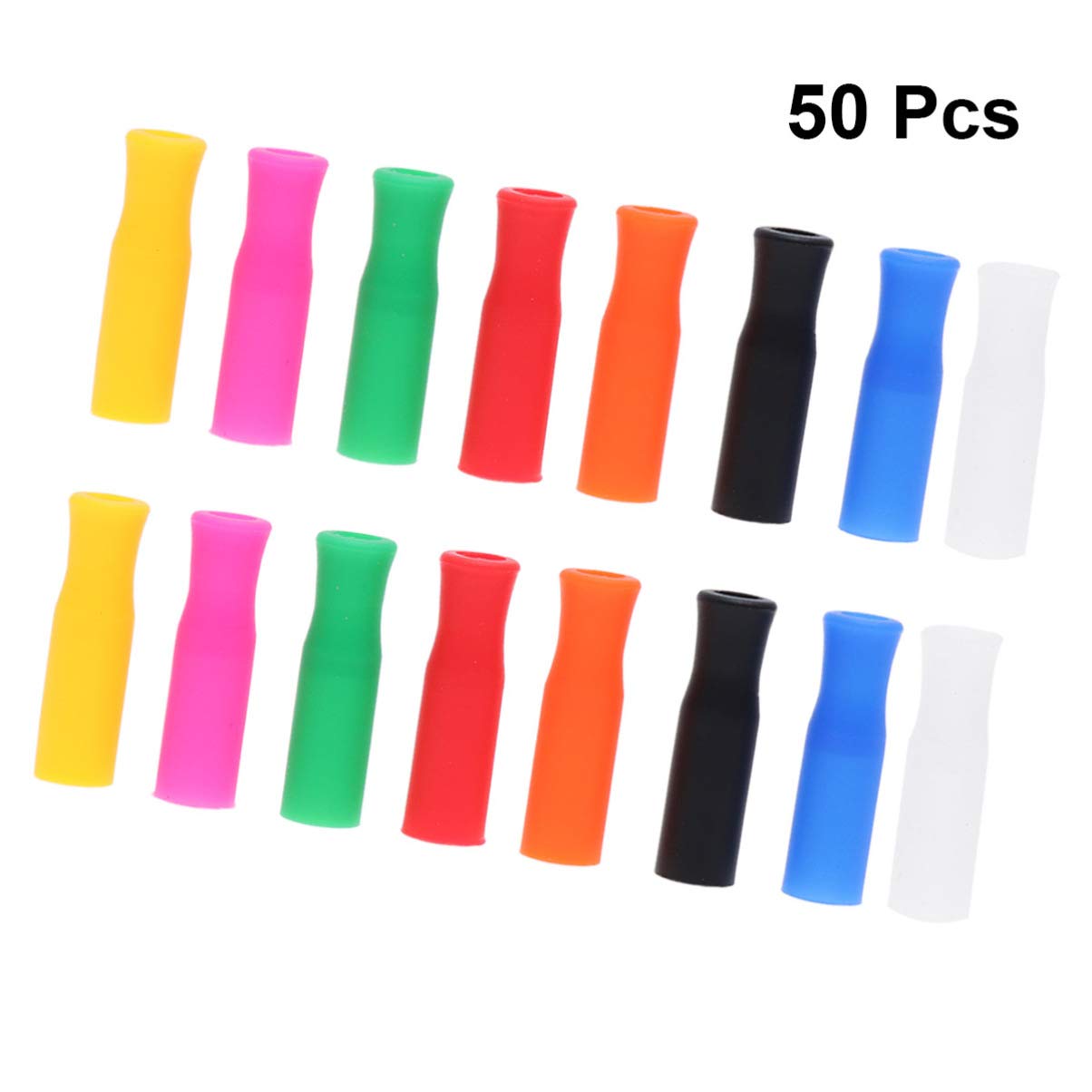 50pcs Stainless Steel Straw Covers with Silicone Tips - Reusable Drinking Straw Protectors for Smoothies, Iced Coffee & Travel Use