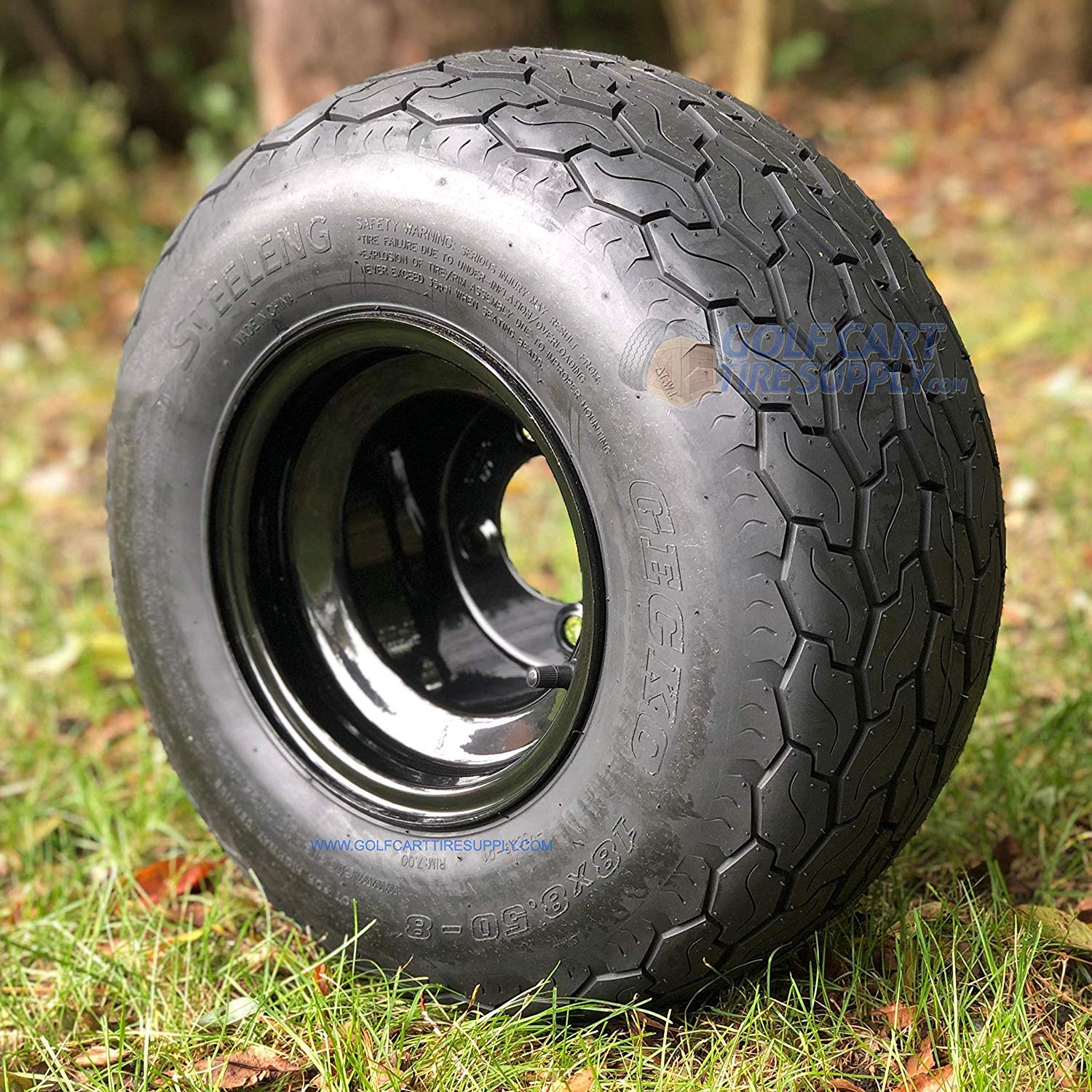 Steeleng 18X8.50-8 Golf Cart Tires and Wheels Combo Set of 4 - OEM Replacement Black Steel Rims for Golf Carts - Perfect for Course, Resort, and Neighborhood Use