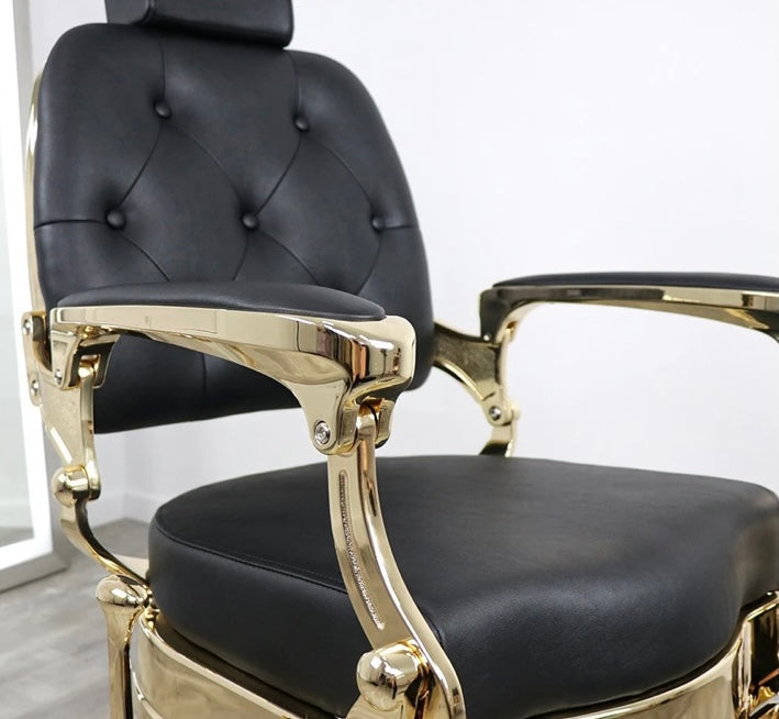 Professional Gold Barber Chair for Salon & Home Use - Heavy Duty Hydraulic Styling Chair with Adjustable Height & Reclining Back - Perfect for Haircuts, Styling & Shaving