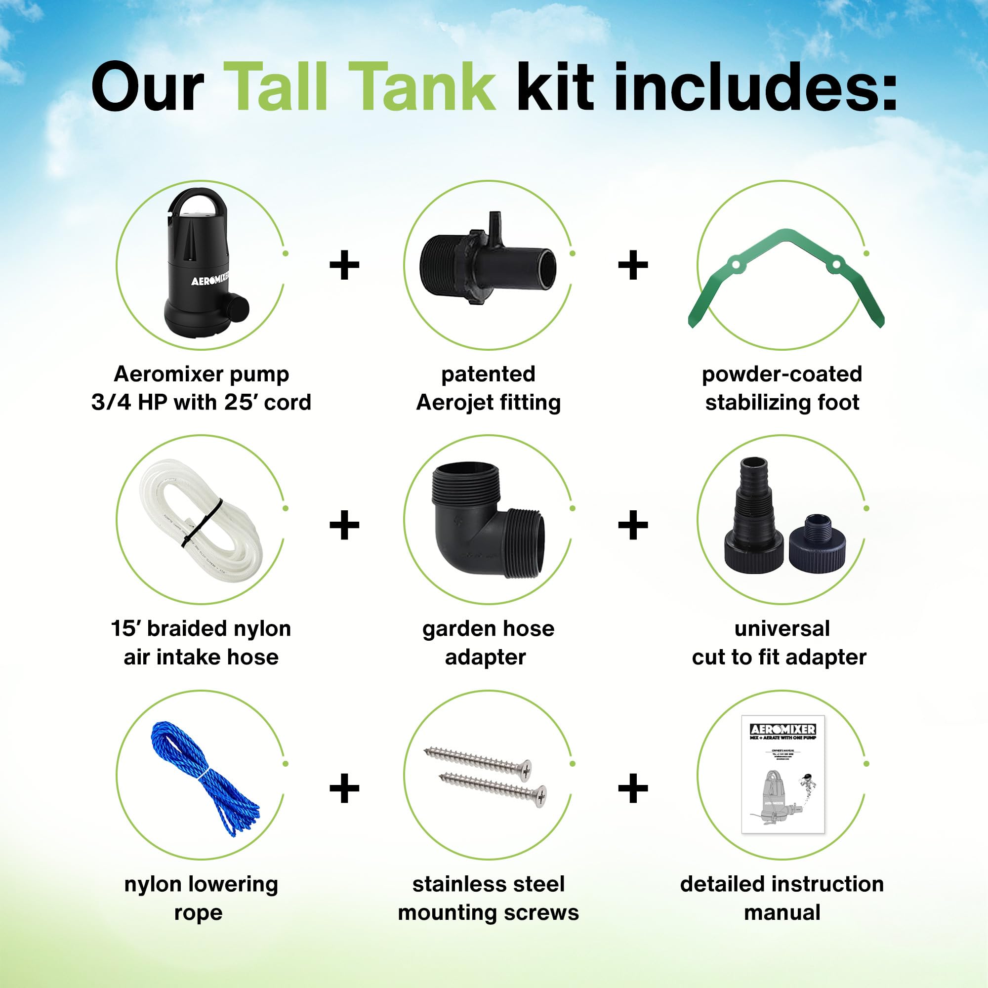 3/4 HP AEROMIXER Submersible Water Mixer & Aerator Pump - Heavy Duty for Synthetic Fertilizer, Garden Ponds, Hydroponics | Ideal for Gardening, Aquaculture, Water Features