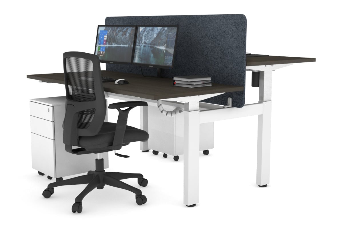 Adjustable Height 2-Person H Bench Workstation - White Frame [1600L x 700W] - Perfect for Office, Home Office & Coworking Spaces