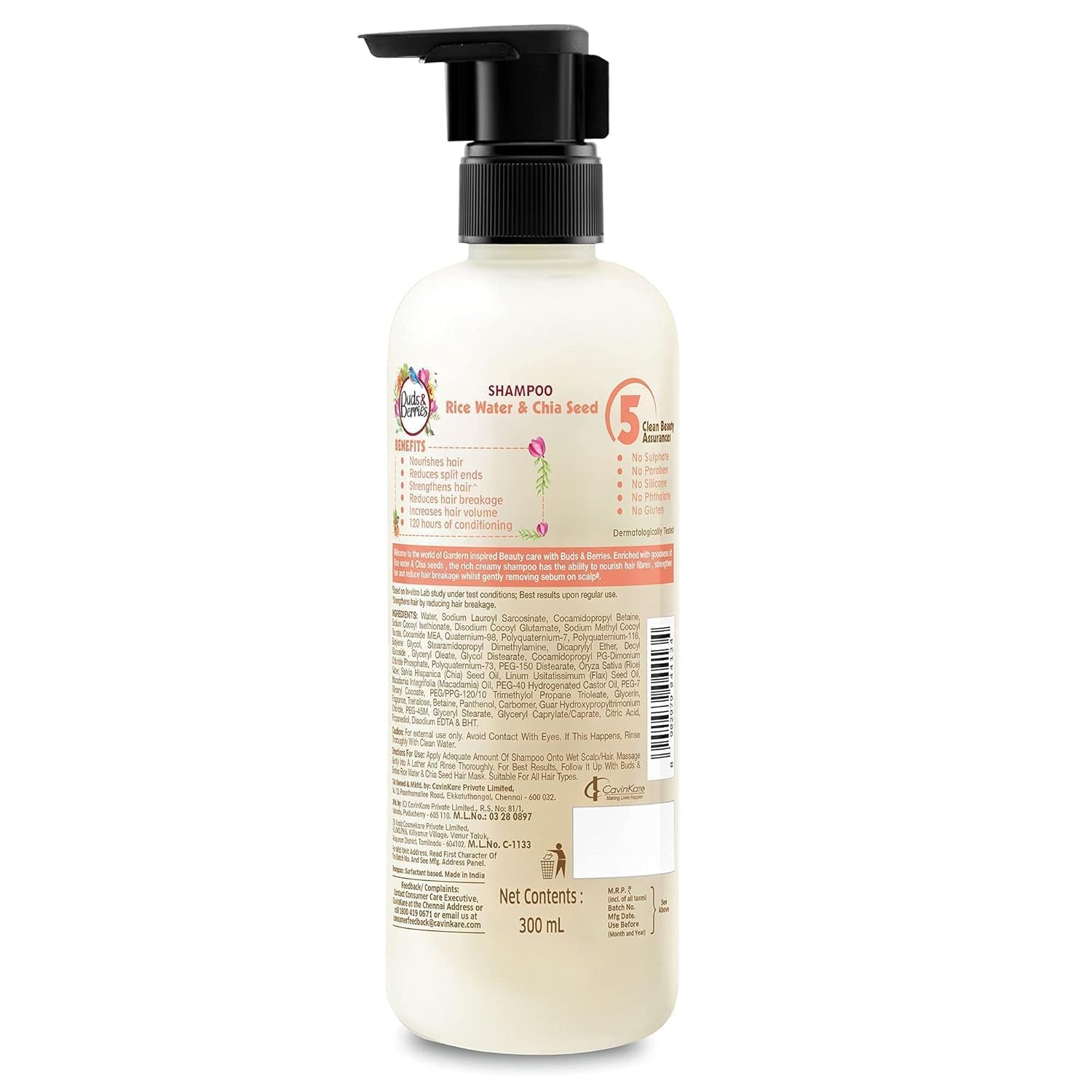 Rice Water & Chia Seed Nourishing Shampoo for Hair Growth - Sulfate Free, Paraben Free, Silicone Free Formula - 120 Hour Moisturizing Treatment - 300ml Bottle - Perfect for Dry, Damaged Hair & Scalp Care