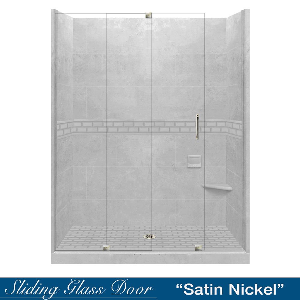 60 Alcove Portland Cement Sistine Stone & Subway Tile Shower Remodel Kit - DIY Bathroom Renovation for Modern Home Upgrades