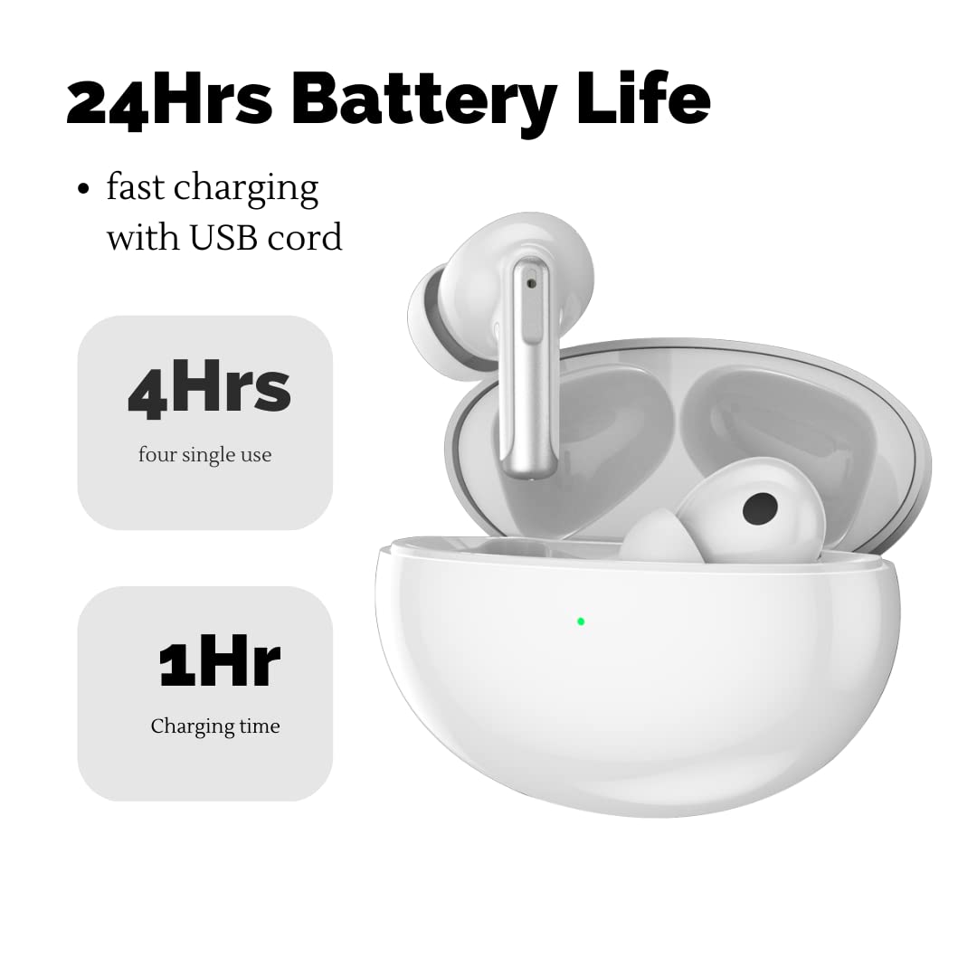XY-70 Wireless Bluetooth Earbuds with ANC & ENC Dual Noise Cancelling - 24H Playtime TWS Headphones for Workout, Commuting & Travel (White) | Perfect for Gym, Office & Daily Use