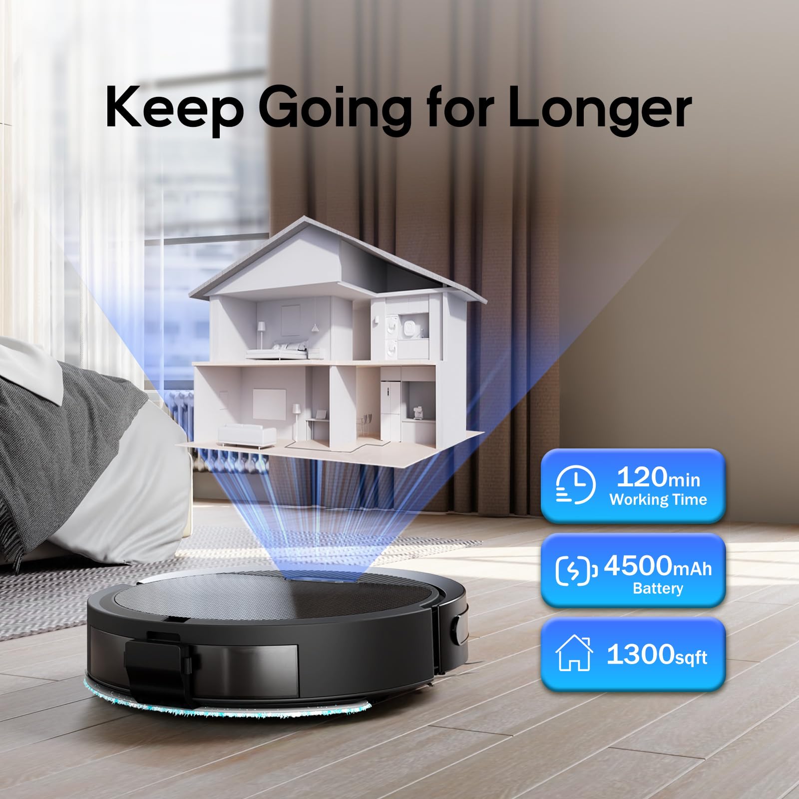 V3 Robot Vacuum and Mop Combo - Self-Charging 5000Pa Strong Suction, WiFi/Alexa/App Control, Ultra-Slim 3-in-1 Robotic Cleaner for Hardwood Floors, Pet Hair & Low Pile Carpets - Perfect for Homes with Pets & Busy Families