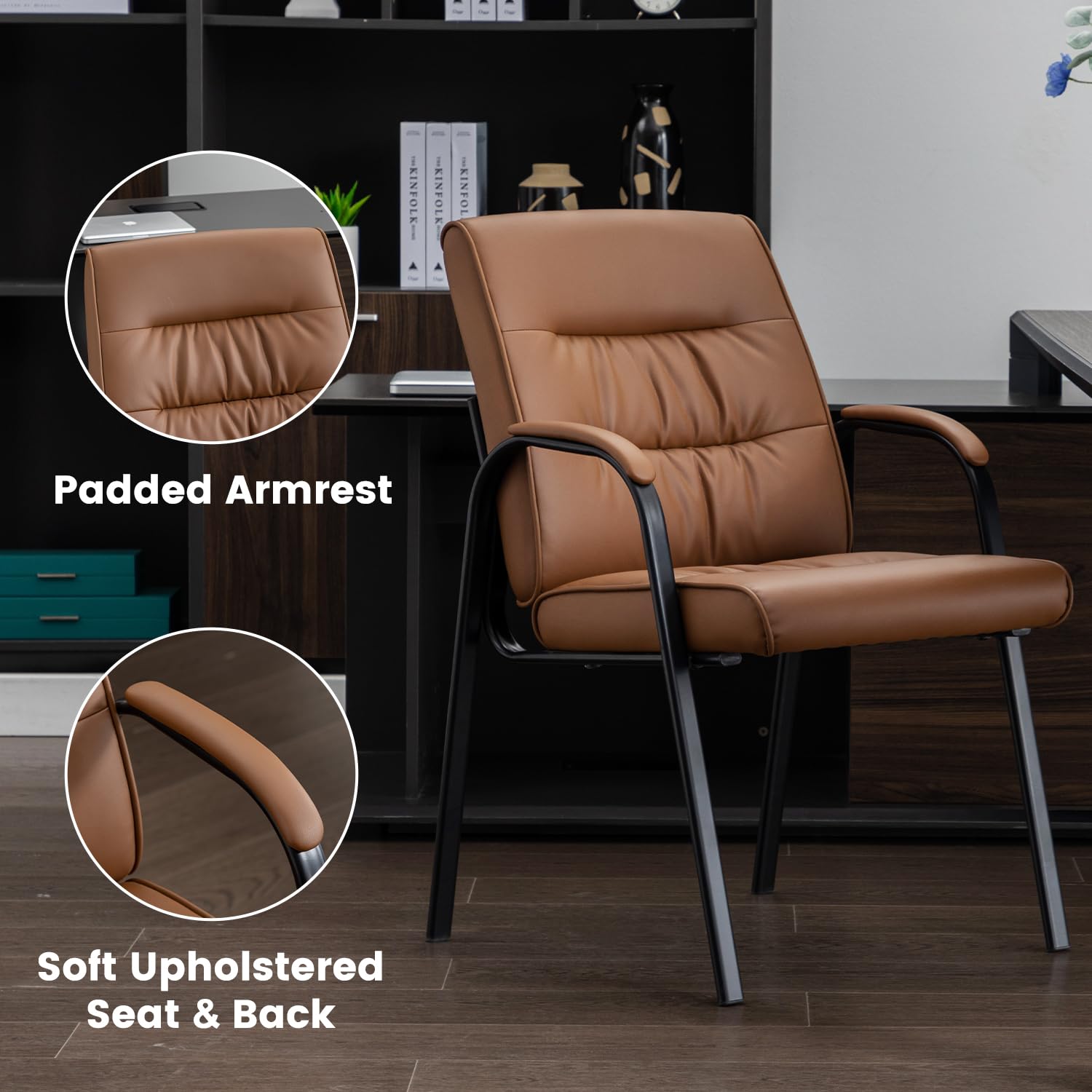 Modern Office Guest Reception Chairs Set of 2 - Leather Conference Room & Waiting Room Chairs Without Wheels - Perfect for Business Meetings, Lobby Seating and Professional Office Decor