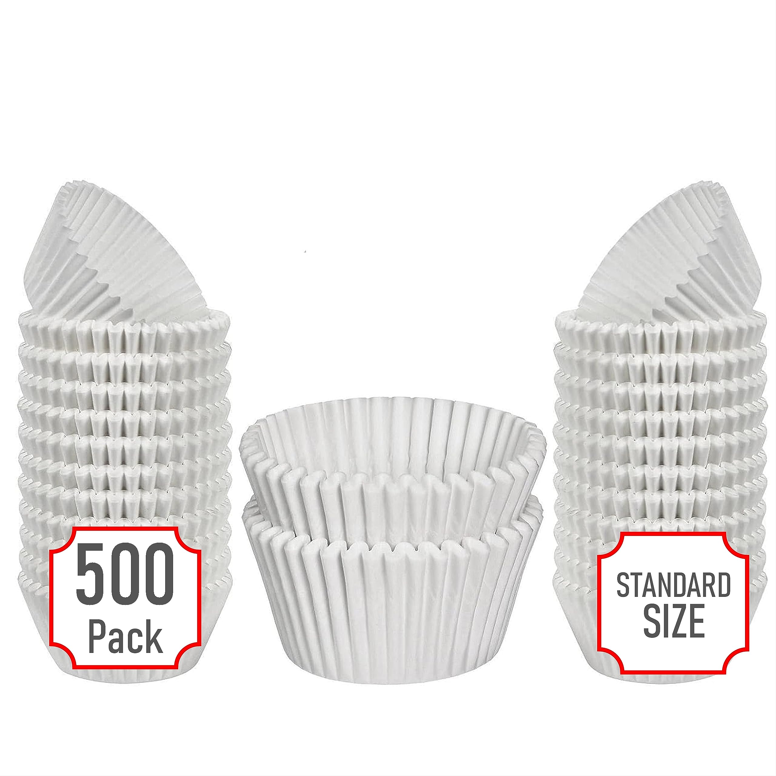 Mr Miracle Standard Size Baking Cups - 500 Pack Premium White Grease-Proof Cupcake Liners, Oven & Microwave Safe Paper Baking Cups for Muffins, Cakes, Desserts - Perfect for Home Baking, Parties & Holiday Treats
