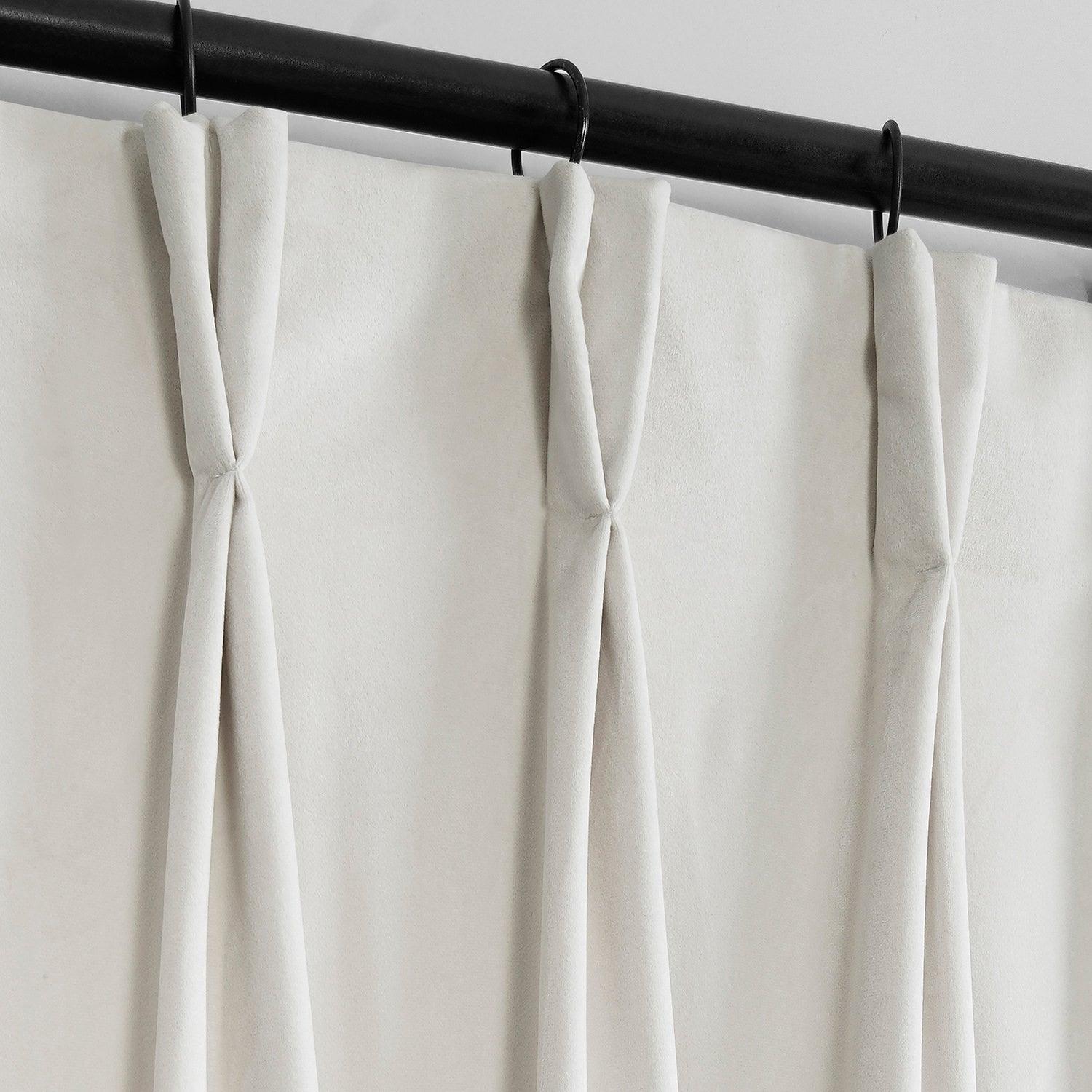 Luxury White French Pleat Velvet Blackout Curtains - Thermal Insulated Room Darkening Drapes for Bedroom & Living Room