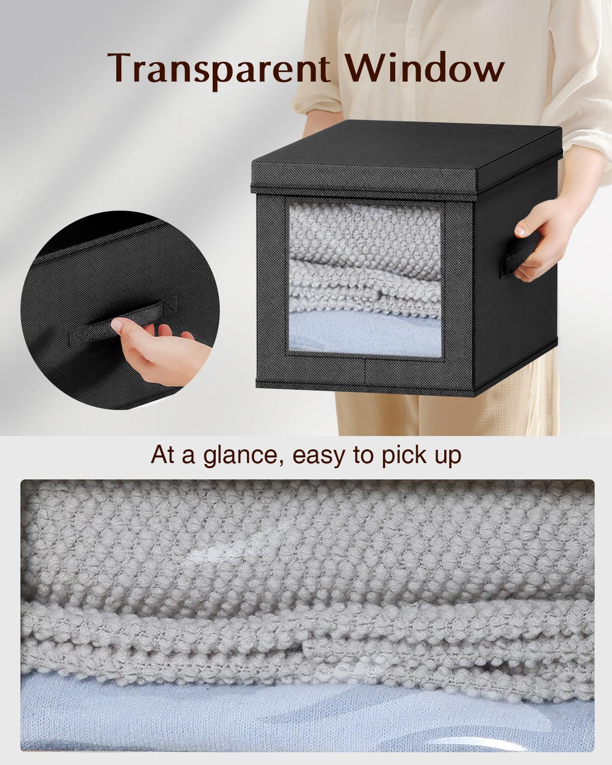 Fabric Storage Bins with Lids - 4 Pack Black Collapsible Baskets for Home & Shelves Organization