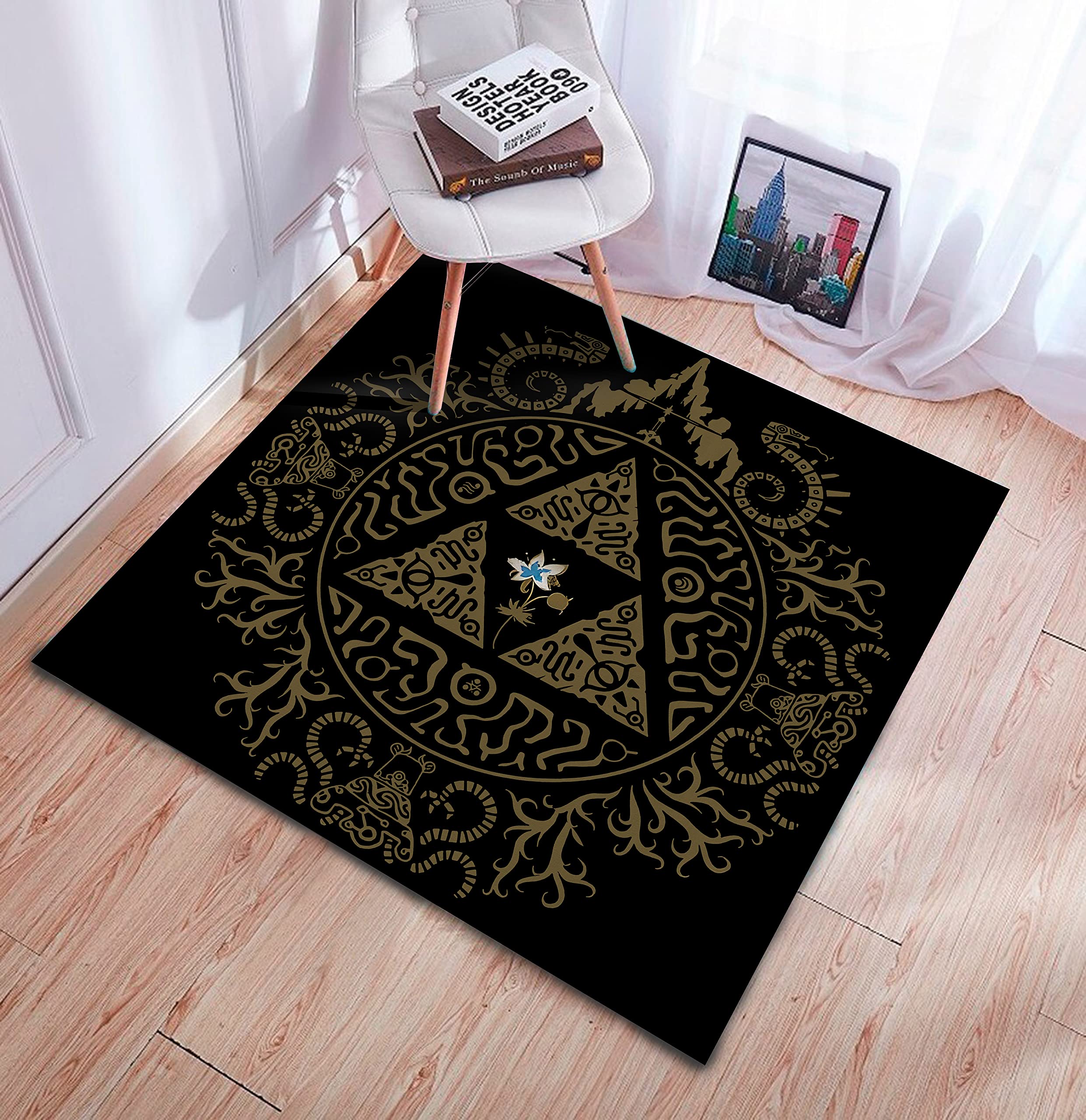 Best Video Game Rug for Gamer Room - 4x4 ft Round Gaming Chair Mat & Playroom Carpet - Durable Floor Area Rug for Living Room Decor - Perfect Gamer Gift (Square Design, High-Quality Material) - Ideal for Gaming Setups, Bedrooms & Man Caves