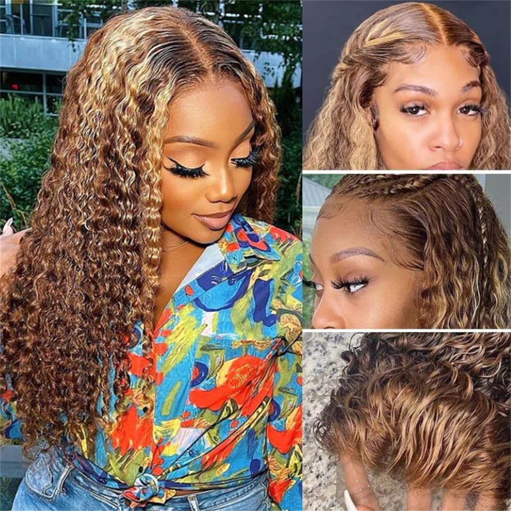 AliPearl 13x4 Honey Blonde Lace Front Human Hair Wig - Pre Plucked 4/27 Ombre Highlight Deep Wave Glueless Wig for Black Women | Perfect for Daily Wear, Cosplay & Special Occasions