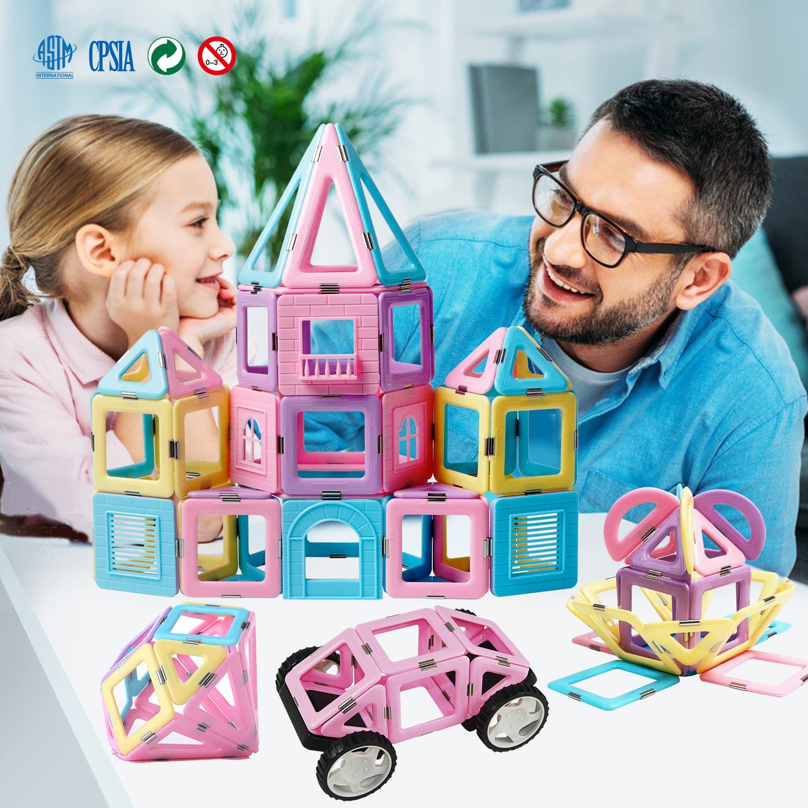 MAGBLOCK 102-Piece Magnetic Tiles Building Blocks STEM Toys for Kids Ages 3-5 | Educational Montessori Toys for Boys & Girls | Perfect for Creative Play, Castle Building & Early Learning Gifts