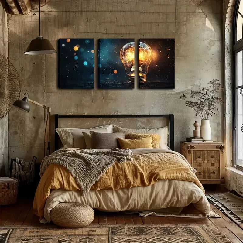3-Piece Bright Light Bulb Wall Art Set - Framed Canvas 40x60cm - High Quality Print - 100% Australian Made - Ready to Hang - Perfect for Living Room, Bedroom & Office Decor