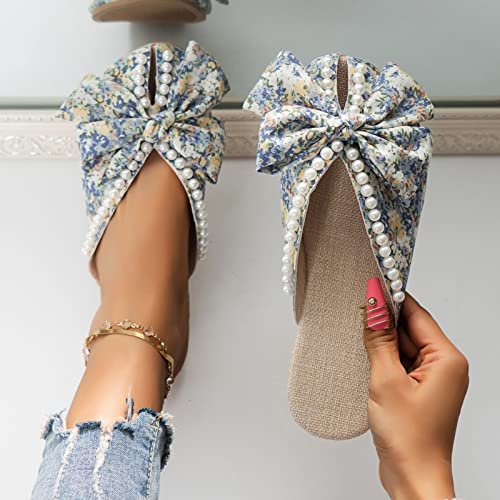 Women's Boho Rhinestone Flat Sandals - Comfortable Open Toe Pearl Embellished Roman Sandals for Summer | Casual Dress Shoes | 7-14 Day Delivery | Perfect for Beach, Vacation, and Outdoor Weddings