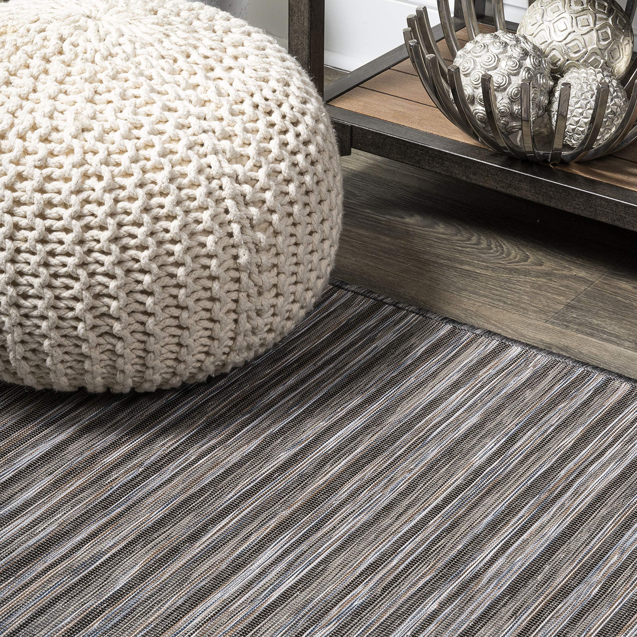 JONATHAN Y TSN102A-6R Modern Farmhouse Round Area Rug - 6' Dark Gray/Blue Pinstripe Indoor Outdoor Rug, Non-Shedding & Easy Clean - Perfect for Bedroom, Kitchen, Backyard, Patio & Coastal Decor