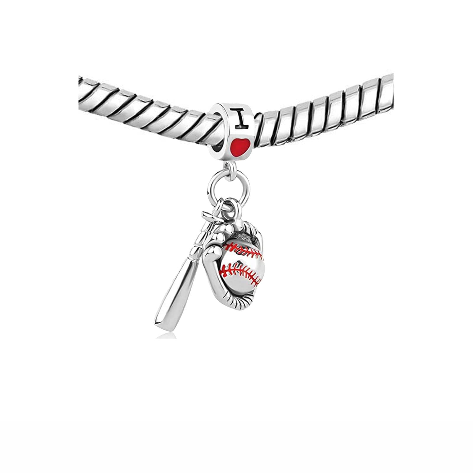KunBead Love Baseball Bead Charms for Pandora Bracelets - Handmade Jewelry Gifts for Baseball Lovers, Perfect for Valentine's Day & Sports Fan Accessories
