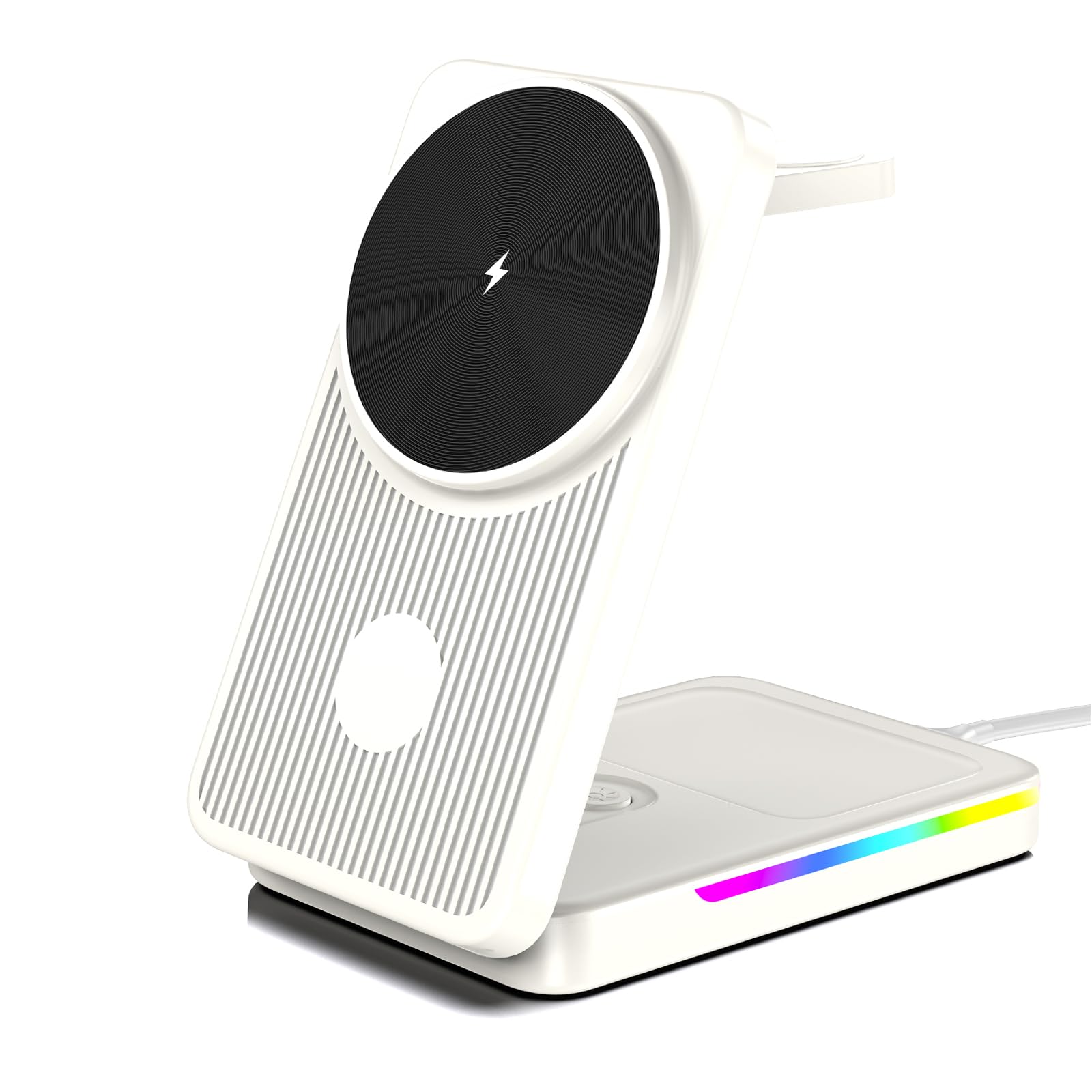 3-in-1 Foldable MagSafe Wireless Charging Station for iPhone 16 Pro Max/15/14/13/12, Apple Watch & AirPods - White | Bedside Nightstand Charger for Home, Office & Travel