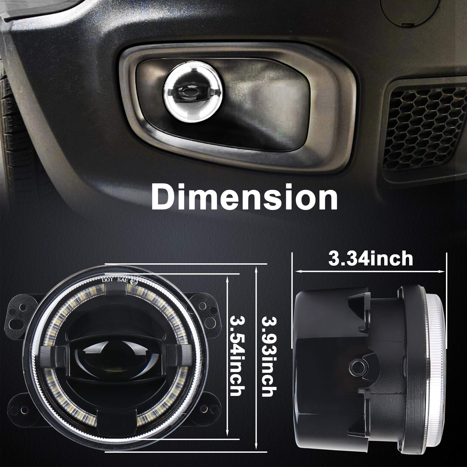 OVOTOR 4 Inch LED Fog Lights 20W with White Halo DRL - Waterproof Off-Road Driving Lights for Jeep Wrangler JK, Dodge, Chrysler | Perfect for Night Driving, Off-Road Adventures & Foggy Conditions