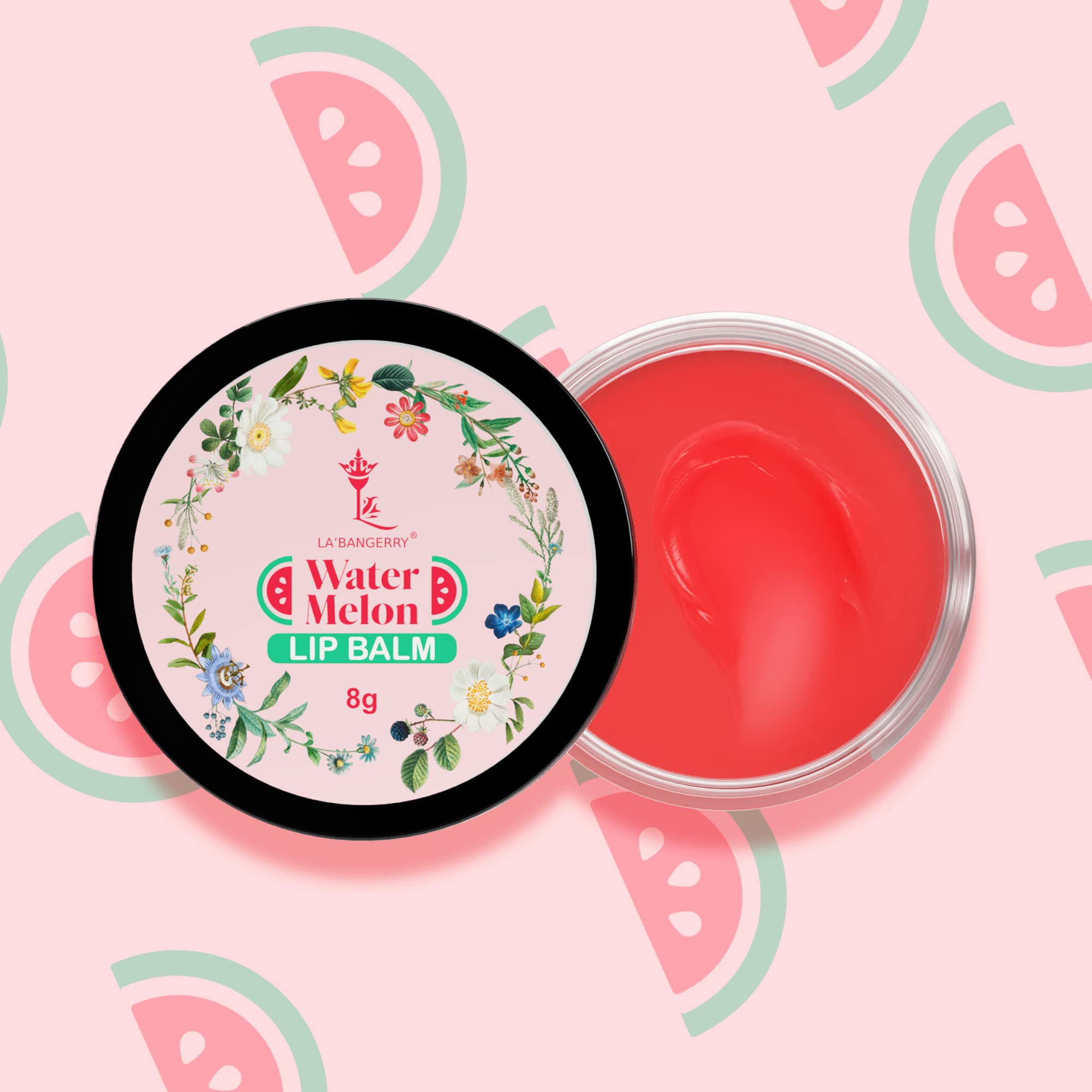 LA'BANGERRY Watermelon Lip Balm for Dry, Damaged & Chapped Lips - Moisturizing Hydration to Remove Tan & Darkened Lips - 8g Lip Care for Women & Men - Perfect for Winter Protection & Daily Lip Care
