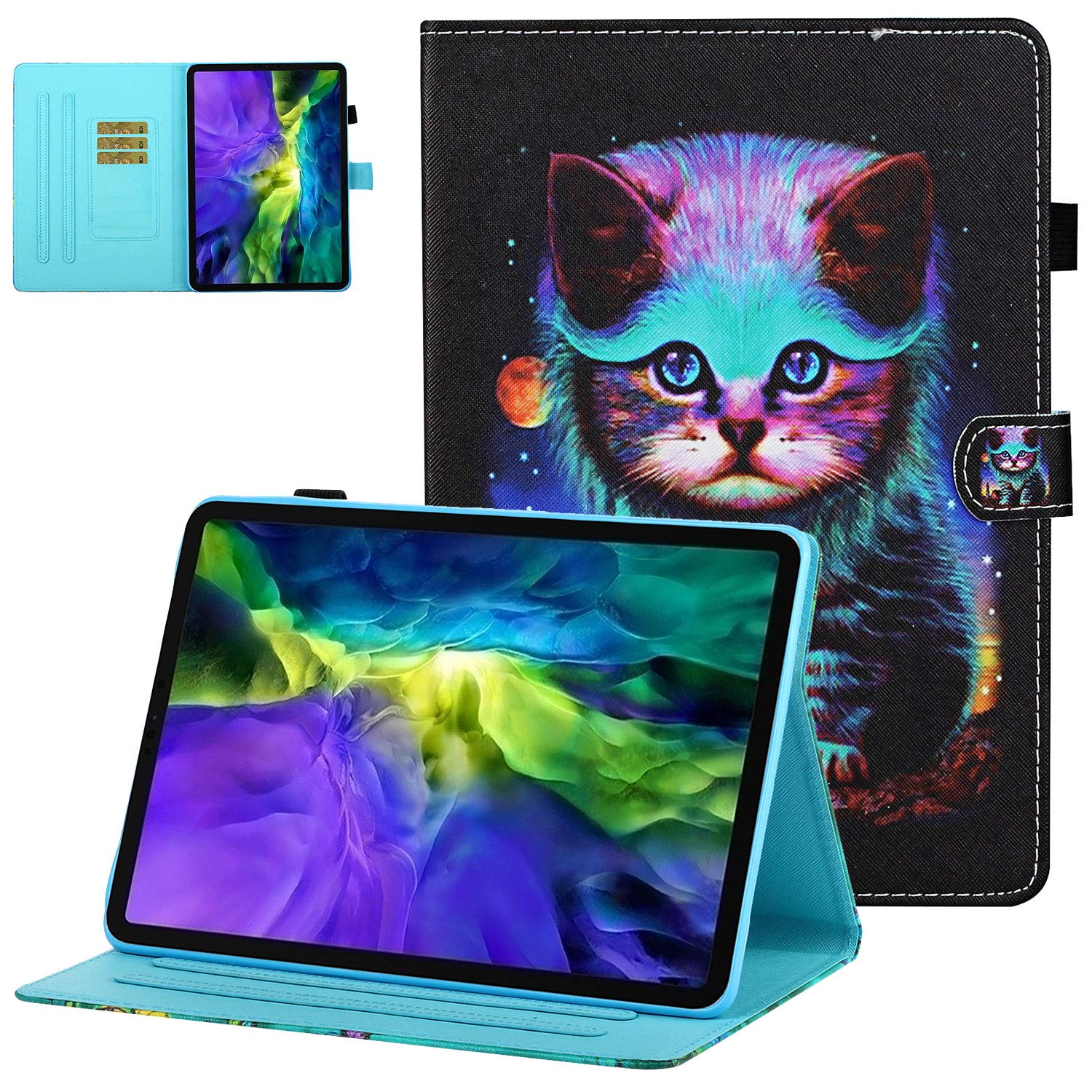 APOLL iPad Mini 5 Case 2019 - Premium PU Leather Slim Fit Cover with Stand for iPad Mini 5th Generation | Auto Wake/Sleep | Shockproof Protection | Pencil & Card Holder | Cute D-Night Cat Design - Perfect for Kids, Students & Travel Use