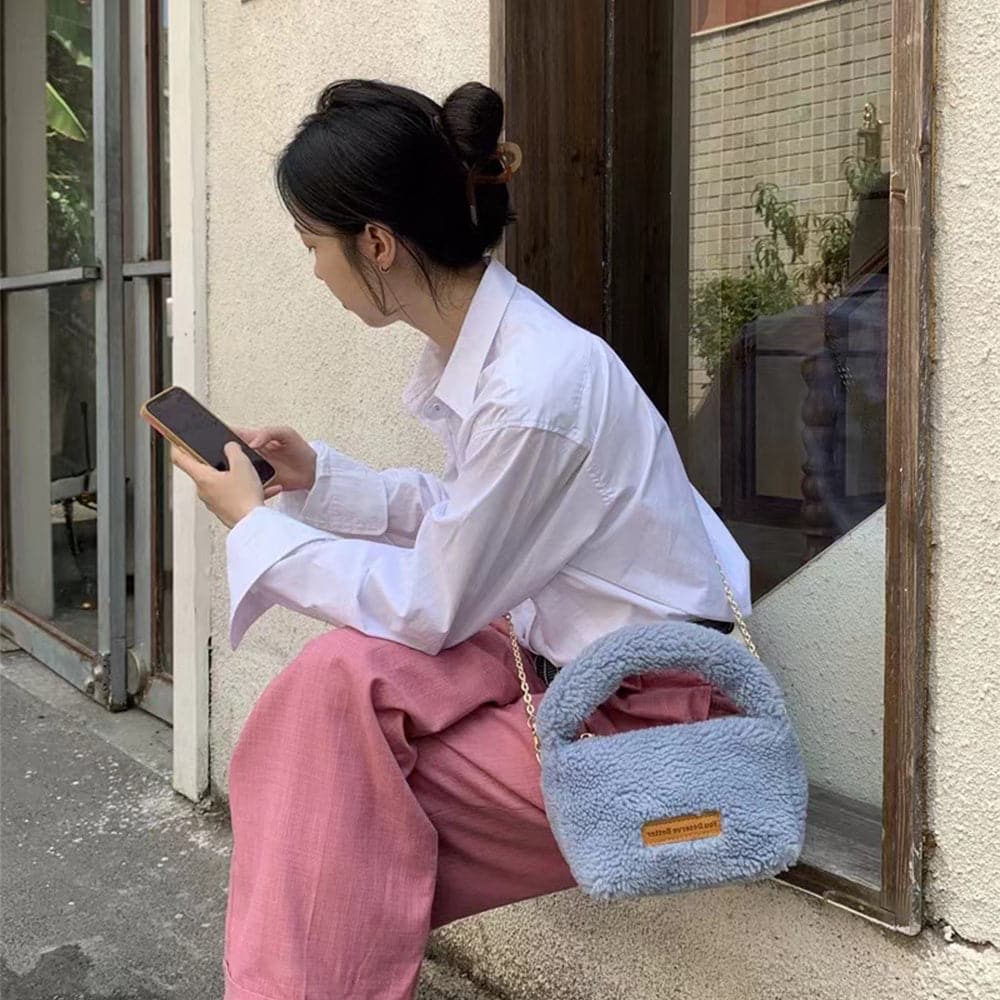 AG Collective Fluffy Tote Bag for Women - Soft Faux Fur Handbag with Long Strap, Perfect for Shopping, Travel & Everyday Use