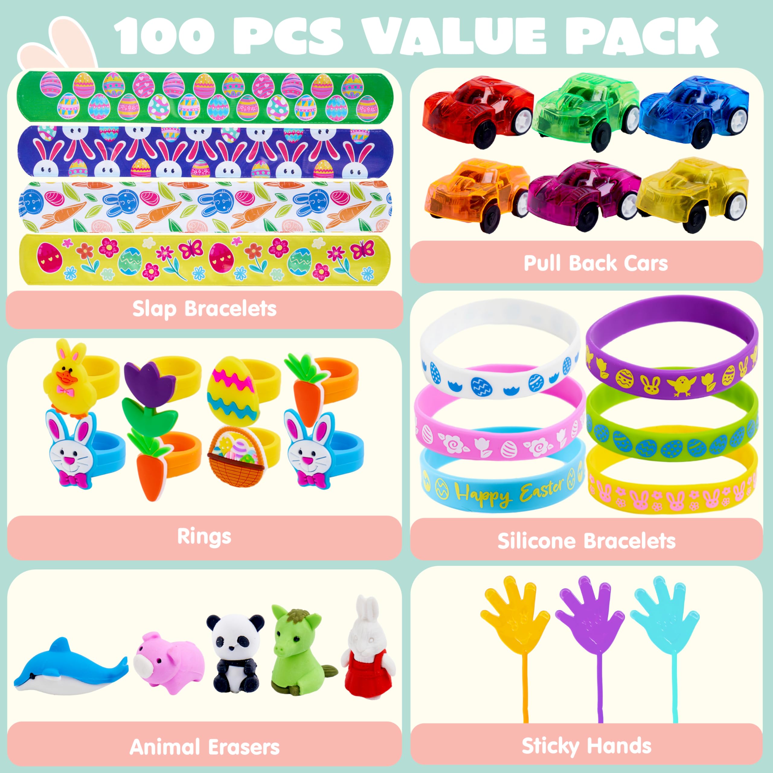 JOYIN 100 Pcs Prefilled Easter Eggs with Assorted Toys & Stickers - Easter Egg Hunt Supplies, Kids Basket Stuffers, Party Favors & Classroom Prizes - Perfect for Easter Celebrations, Birthday Parties & School Events