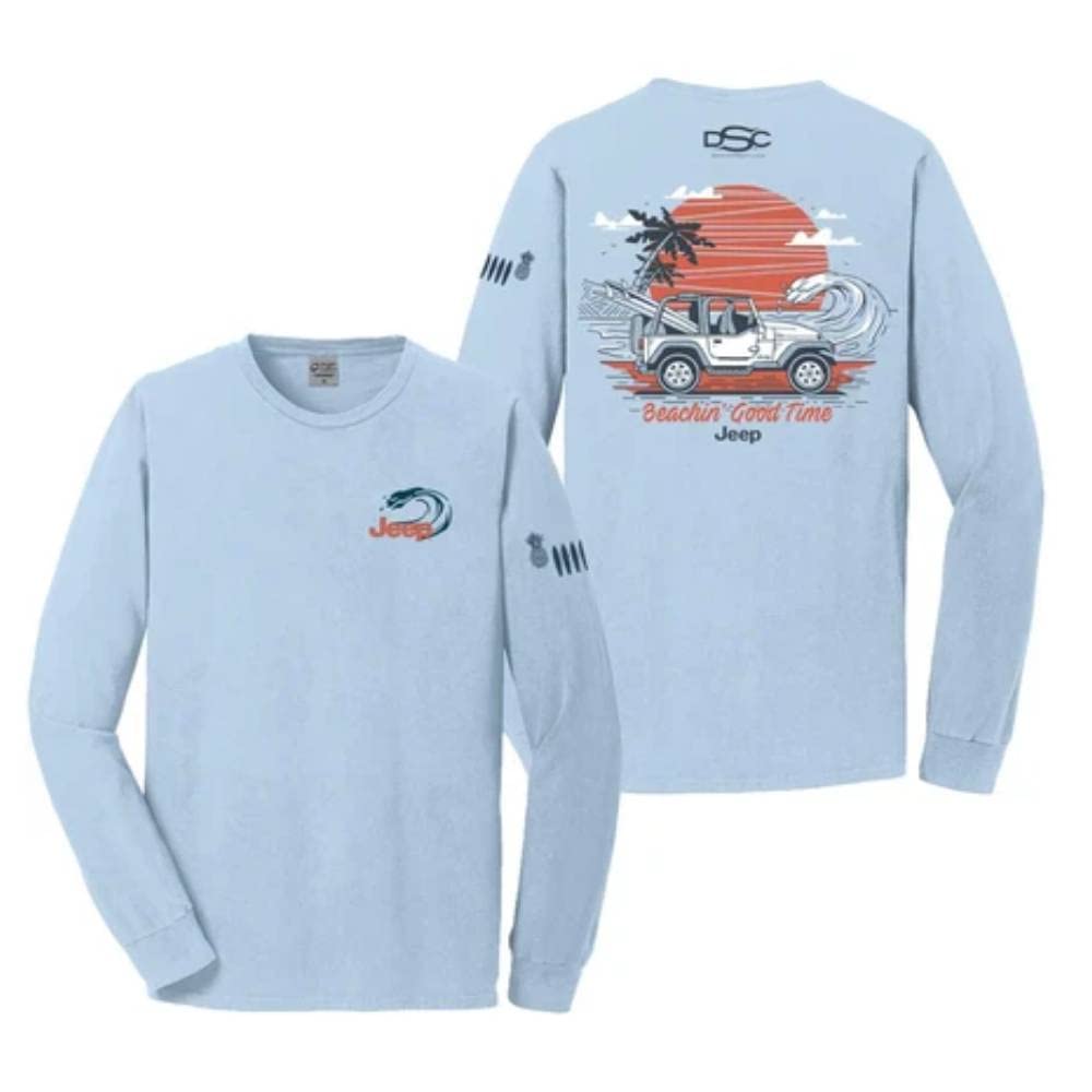 Jeep Wrangler Beach-Themed Long Sleeve T-Shirt for Men - Comfortable Casual Wear for Beach Outings, Road Trips & Outdoor Adventures