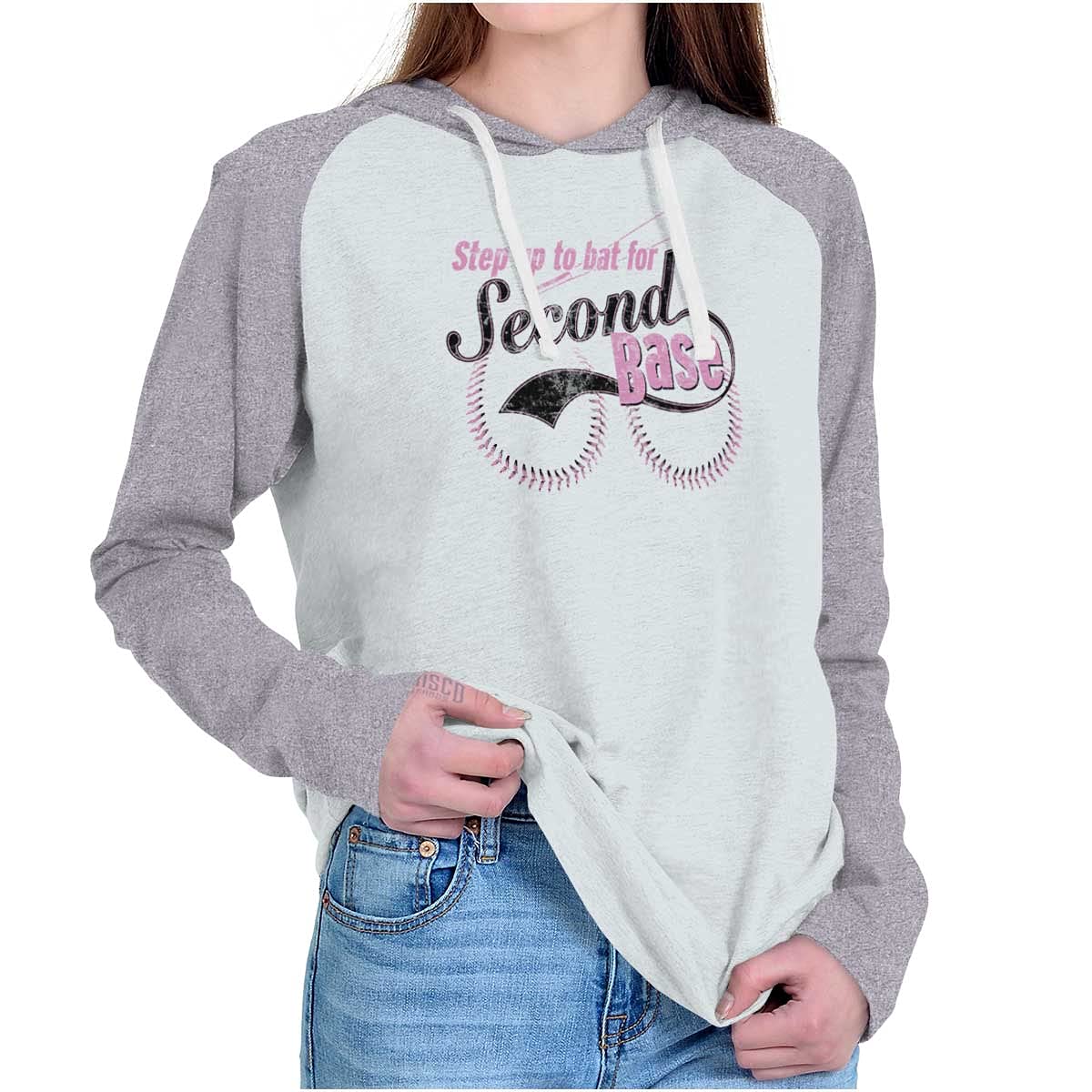 Second Base Women's Hooded Long Sleeve Tee - Soft Baseball-Inspired Pullover for Casual Wear & Outdoor Activities