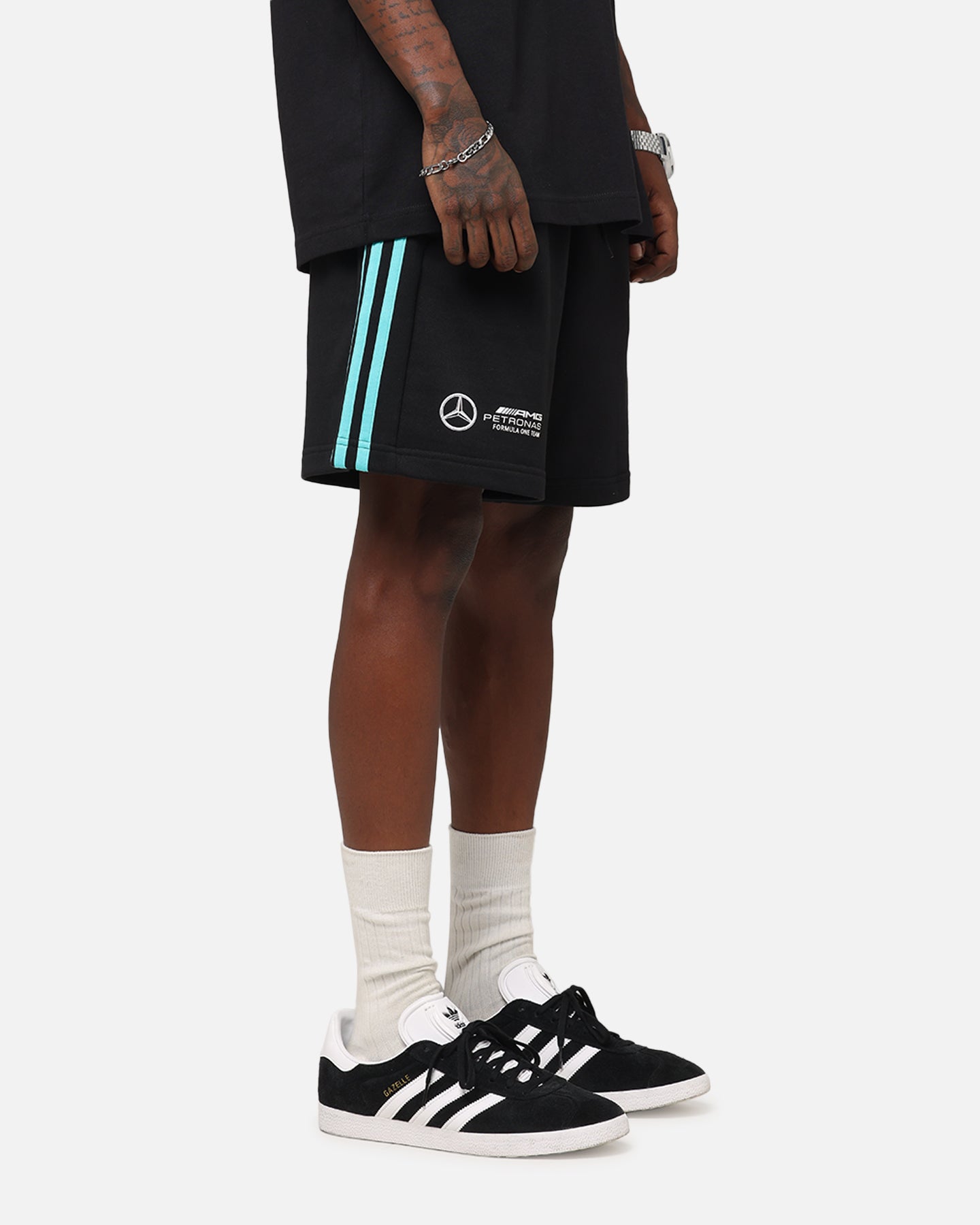 Adidas x Mercedes AMG Petronas F1 Team DNA Shorts for Men - Black & White Racing-Inspired Athletic Shorts for Running, Gym & Casual Wear